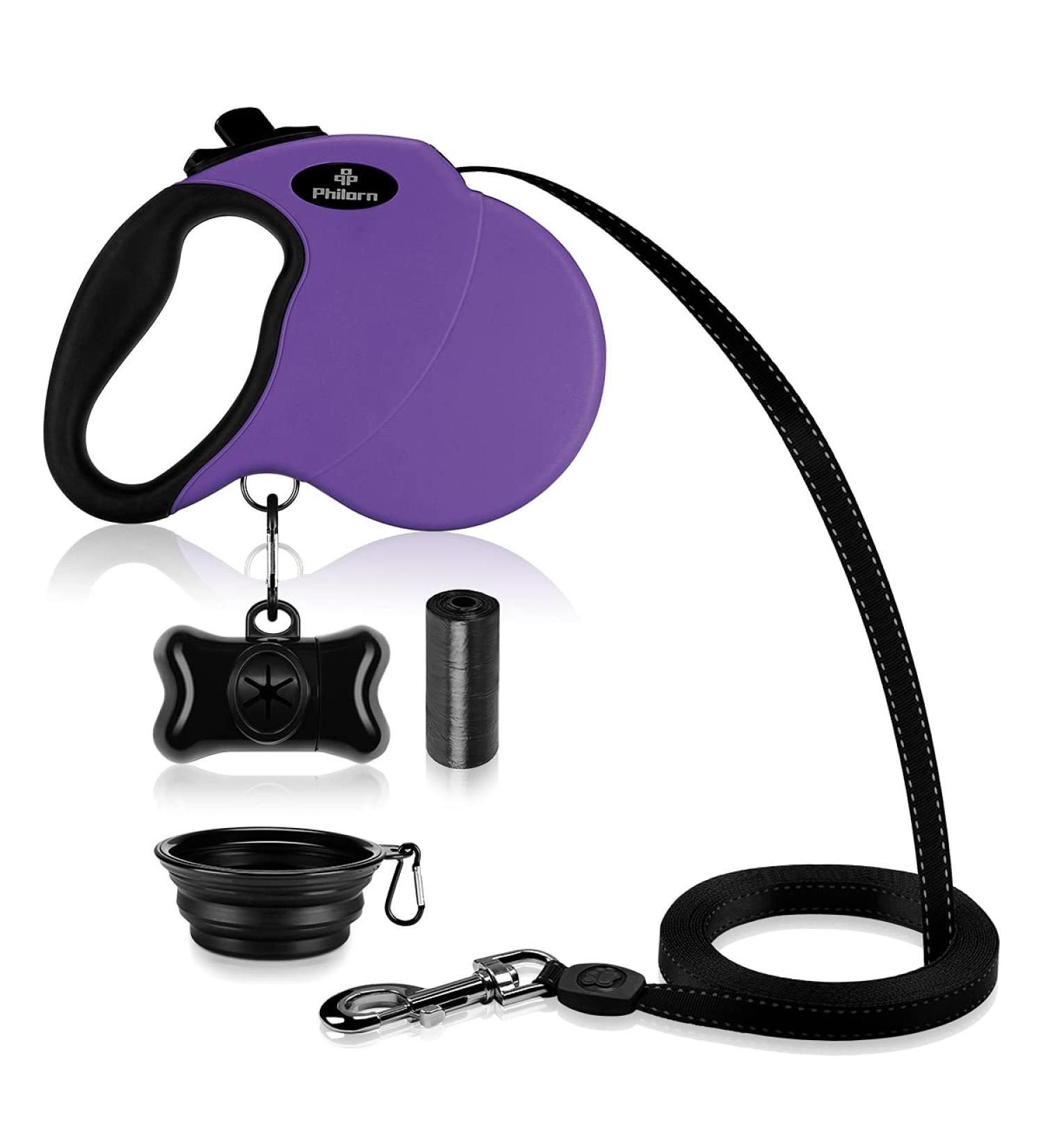 Philorn 5m Retractable Dog Leash for Medium to Large Dogs - One-Button Blocking Non-Slip Handle Reflective Up to 50kg - Purple - Buy Online on GoSupps.com