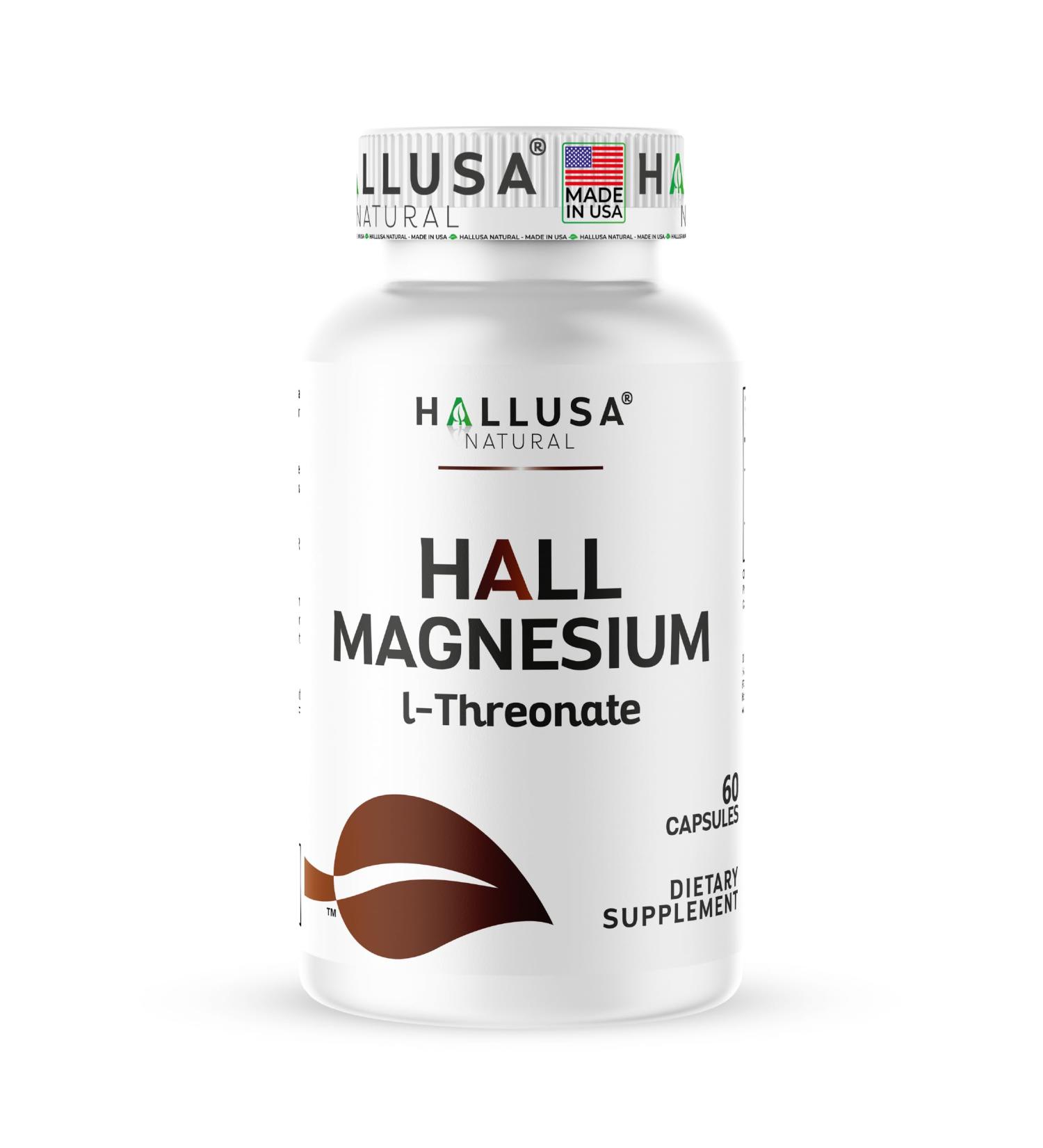 Hall Magnesium L-Threonate Capsules 2000mg - Cognitive Support Supplement for Brain Health & Memory - Mental Clarity Focus & Sleep Aid - Non GMO - Gluten Free - 60 Capsules Hallusa Natural 60 Count (Pack of 1) - Buy Online on GoSupps.com