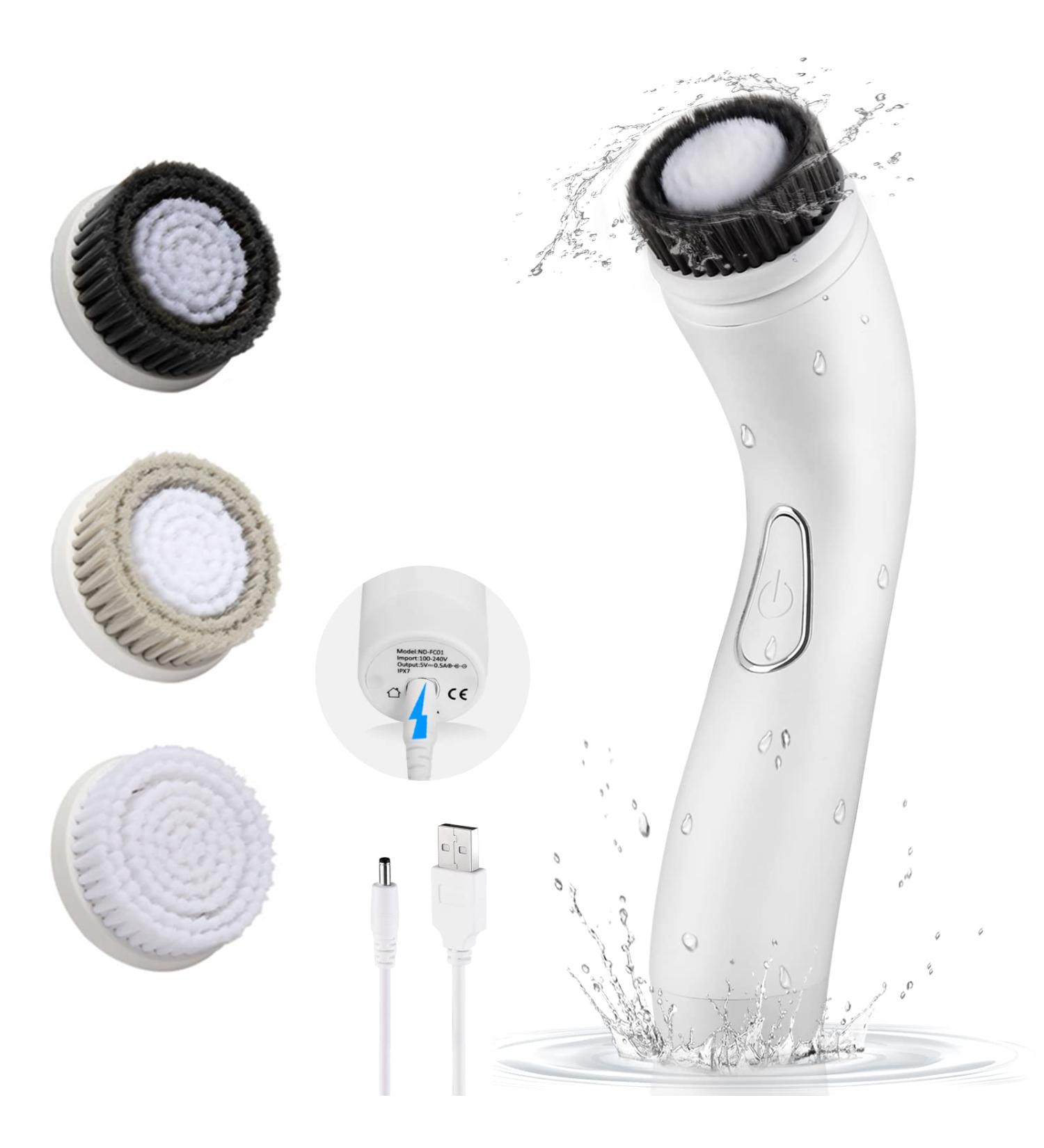 KINGDO Facial Cleansing Spin Brush - Exfoliating Face Scrubber | USB Rechargeable, IPX7 Waterproof, 3 Brush Heads | White - Buy Online on GoSupps.com