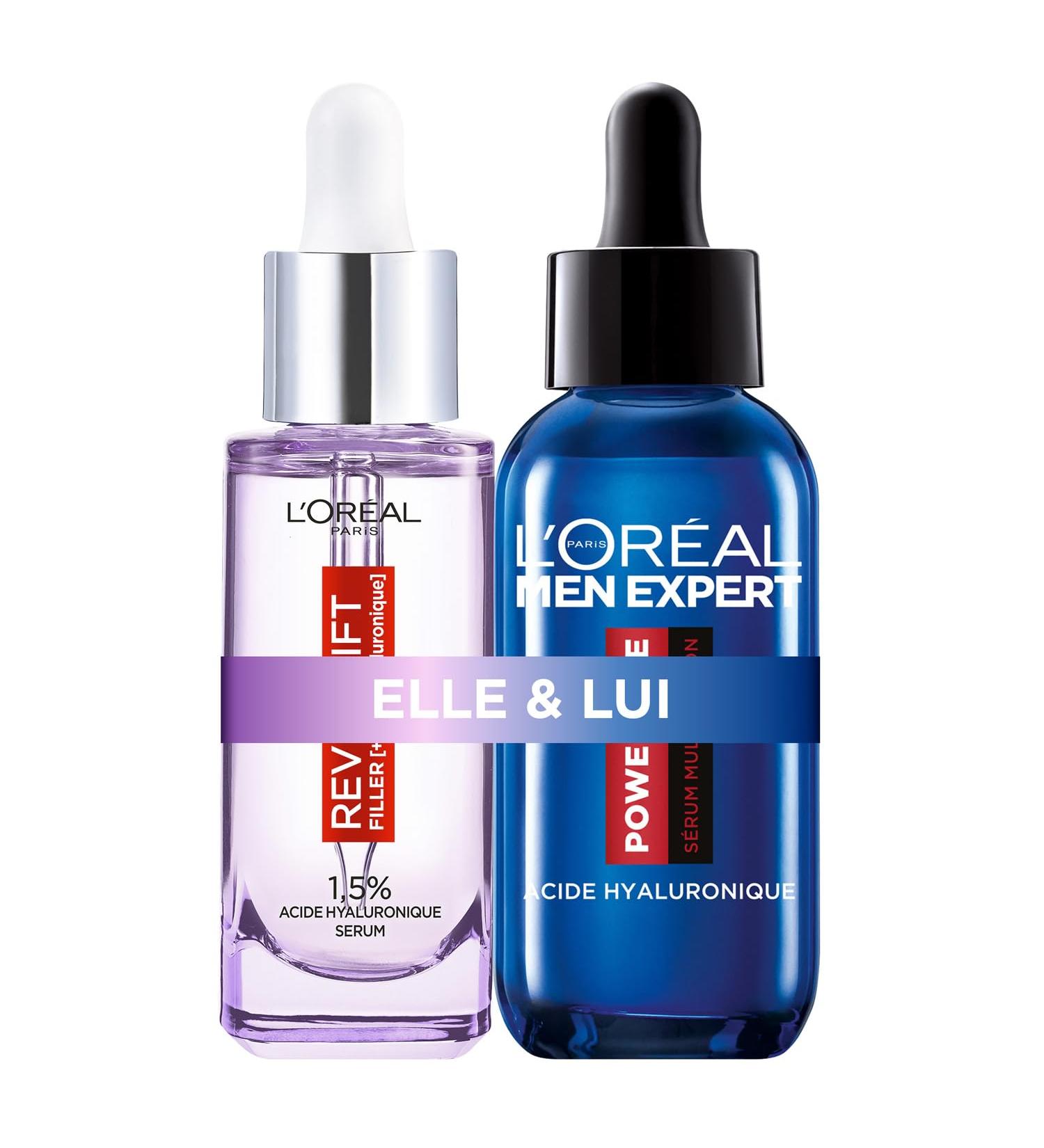 L'Or al Paris - Hyaluronic Acid Facial Care Routine For Women & Men - Revitalift Filler & L'Or al Men Expert Anti-Wrinkle & Moisturizing Serum - For All Skin Types - Pack of 2x30 ml - Buy Online on GoSupps.com
