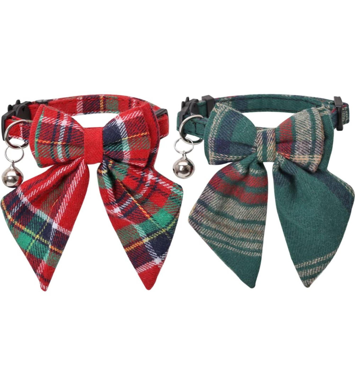 Lamphyface Christmas Cat Collar with Breakaway Feature, Cute Bow Tie & Flower Bandana - Adjustable and Safe Plaid Bowtie Design - Buy Online on GoSupps.com