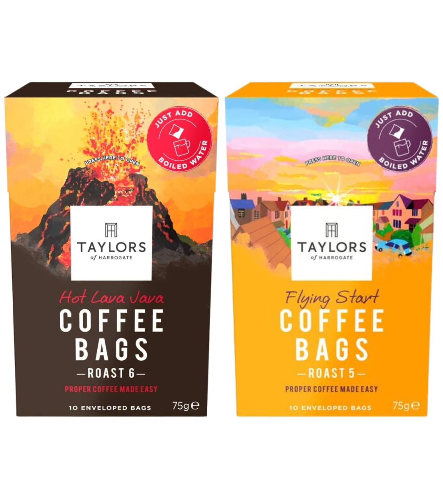 Coffee Bundle with Taylors of Harrogate Hot Lava Java Coffee Bags 10s With Flying Start Coffee (2 Pack) - Buy Online on GoSupps.com