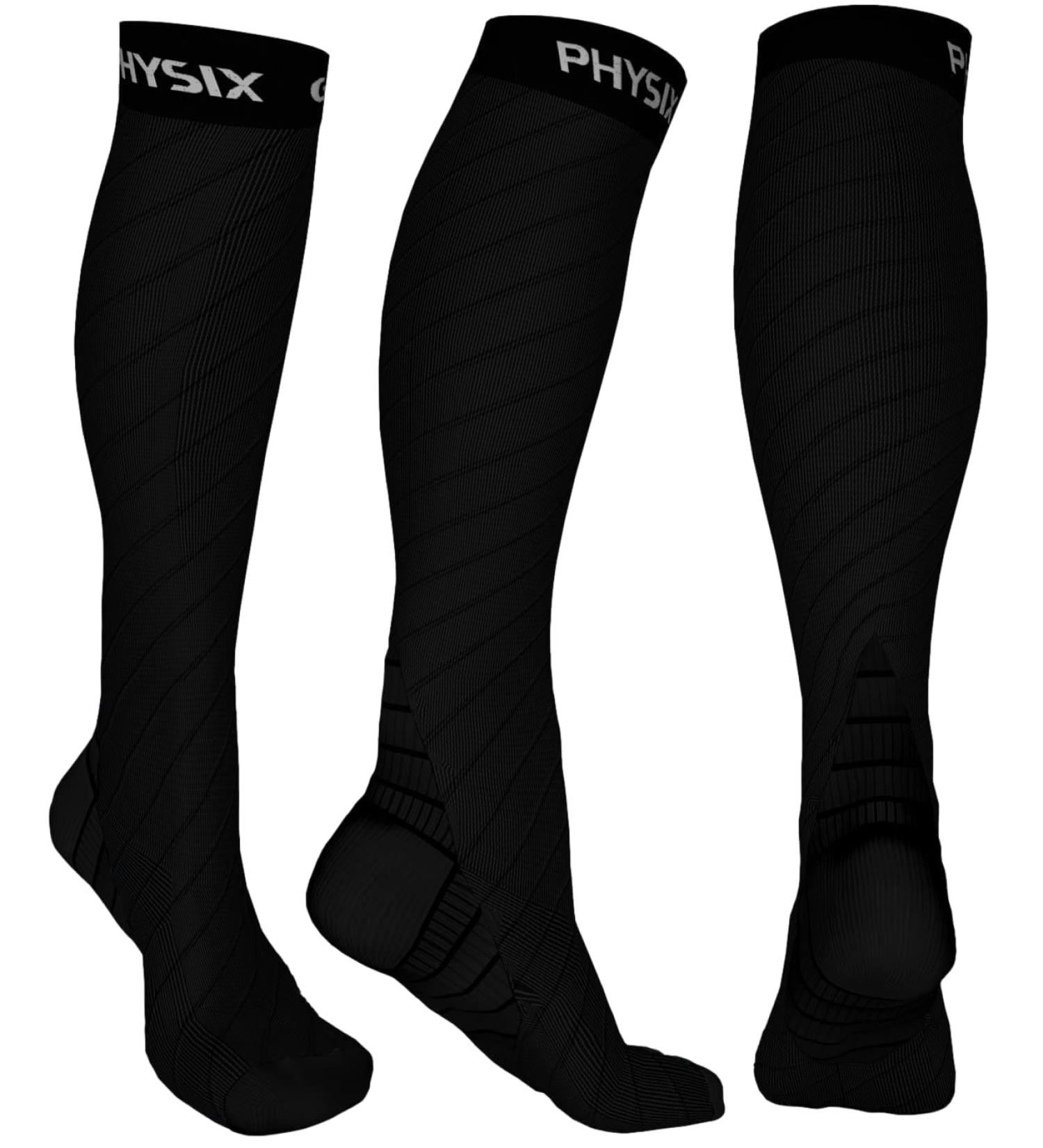 Physix Gear Compression Socks (20-30 mmhg) for Men & Women - Athletic Fit for Running, Nurses, Shin Splints - Boost Stamina & Recovery - XXL Black - Buy Online on GoSupps.com