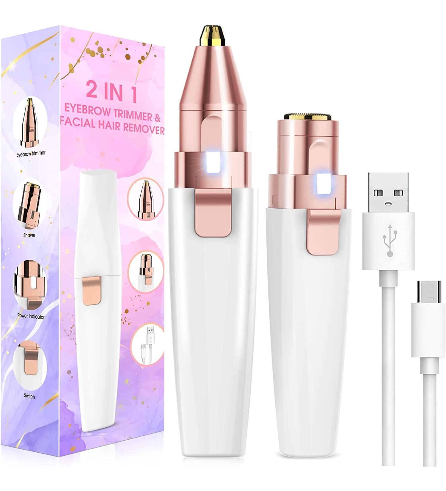 Vinmall 2-in-1 Facial Hair Remover for Women | Rechargeable Eyebrow Trimmer with LED Light | Electric Hair Trimmer for Face & Body - Buy Online on GoSupps.com