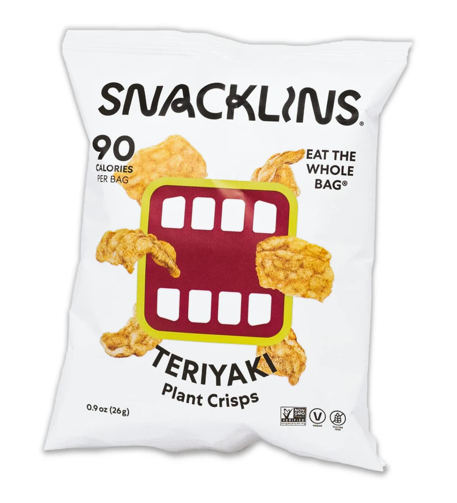 SNACKLINS Teriyaki Plant-Based Crisps - Low Calorie, Vegan, Gluten-Free Puffed Snack - 0.9oz (Pack of 12) - Buy Online on GoSupps.com
