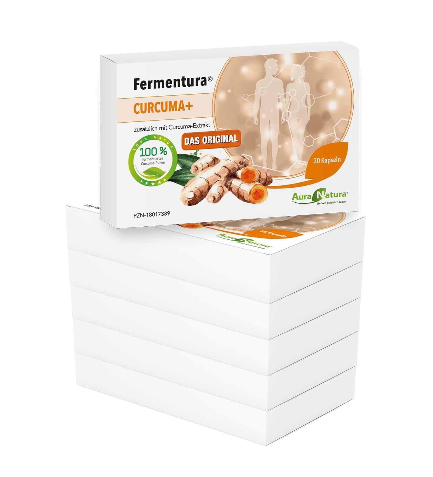 Aura Natura 6 Set Fermentura Curcuma Plus - Vegan Fermented Curcumin Capsules - 180 Additive-Free Capsules (6 Pack) for Optimal Health - Buy Online on GoSupps.com