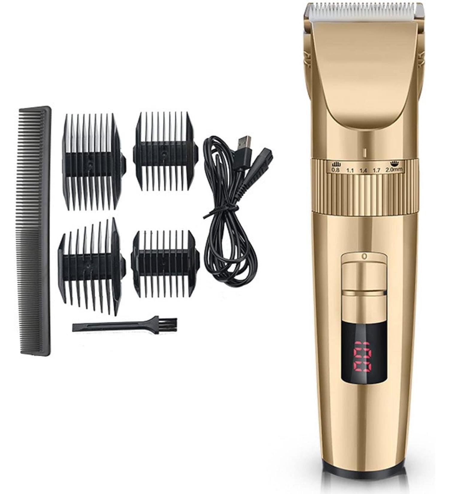 Professional Cordless Hair Trimming Clippers for Men & Children | Rechargeable Grooming Kit with LED Display - Gold - Buy Online on GoSupps.com