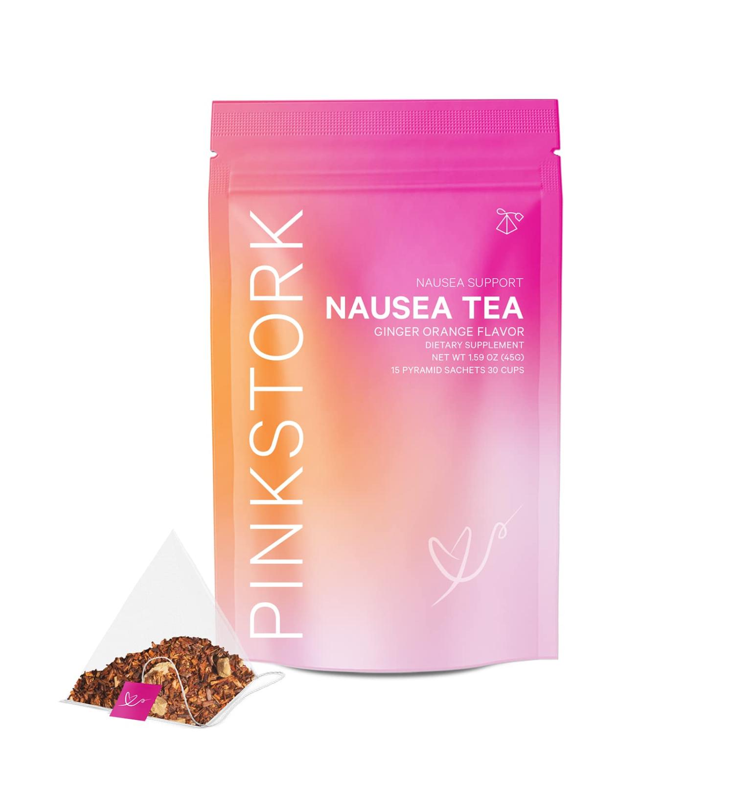 Organic Pink Stork Nausea Tea for Morning Sickness Relief - Prenatal Anti-Nausea Support for Pregnancy - Ginger Orange Blend - 30 Cups - Buy Online on GoSupps.com