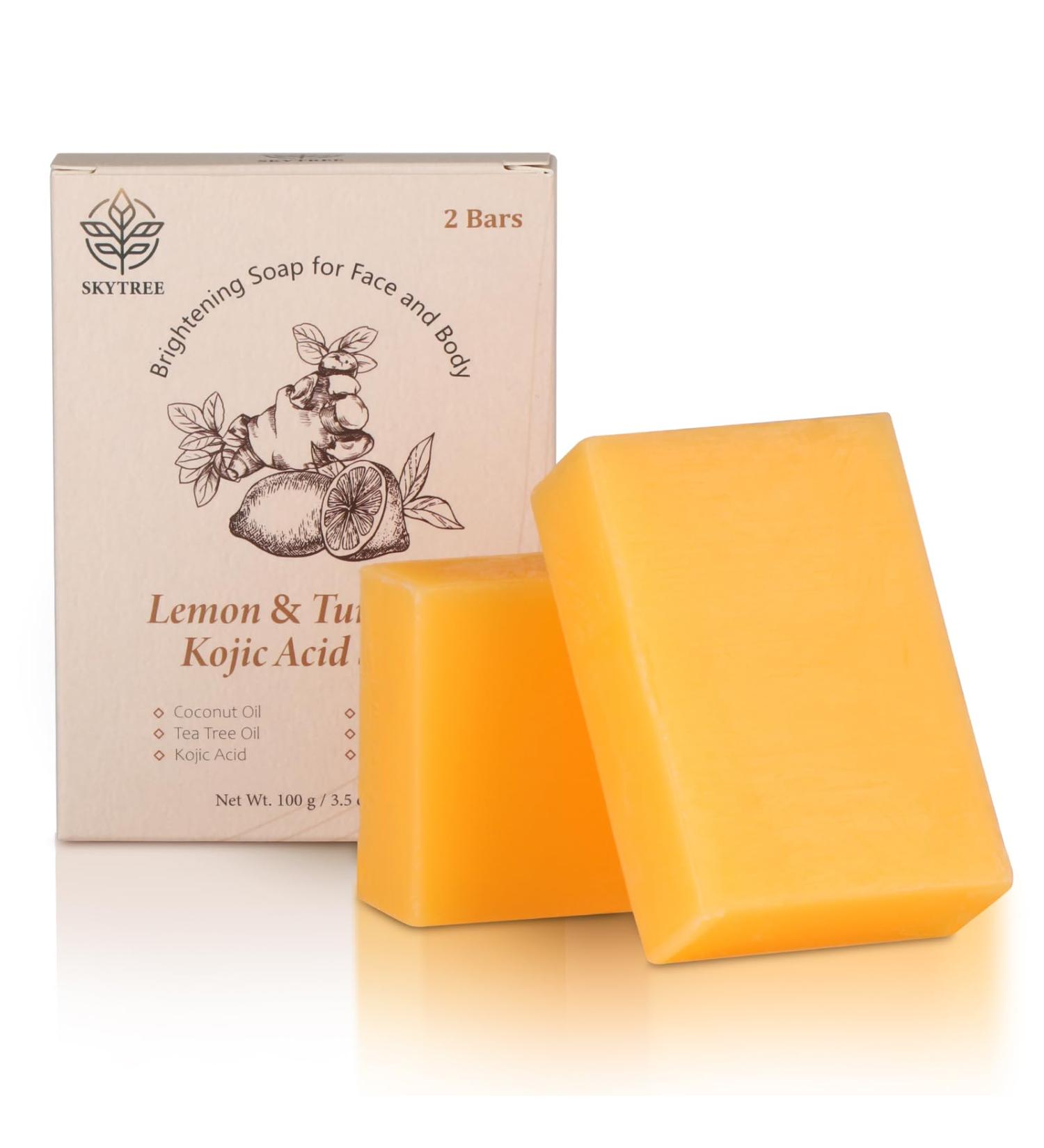 Sky Tree Lemon Turmeric Kojic Acid Soap for Hyperpigmentation - Dark Spot Treatment with Vitamin C Tea Tree Oil & Shea Butter - 2 Bars (3.5 oz each) for Face & Body - Buy Online on GoSupps.com