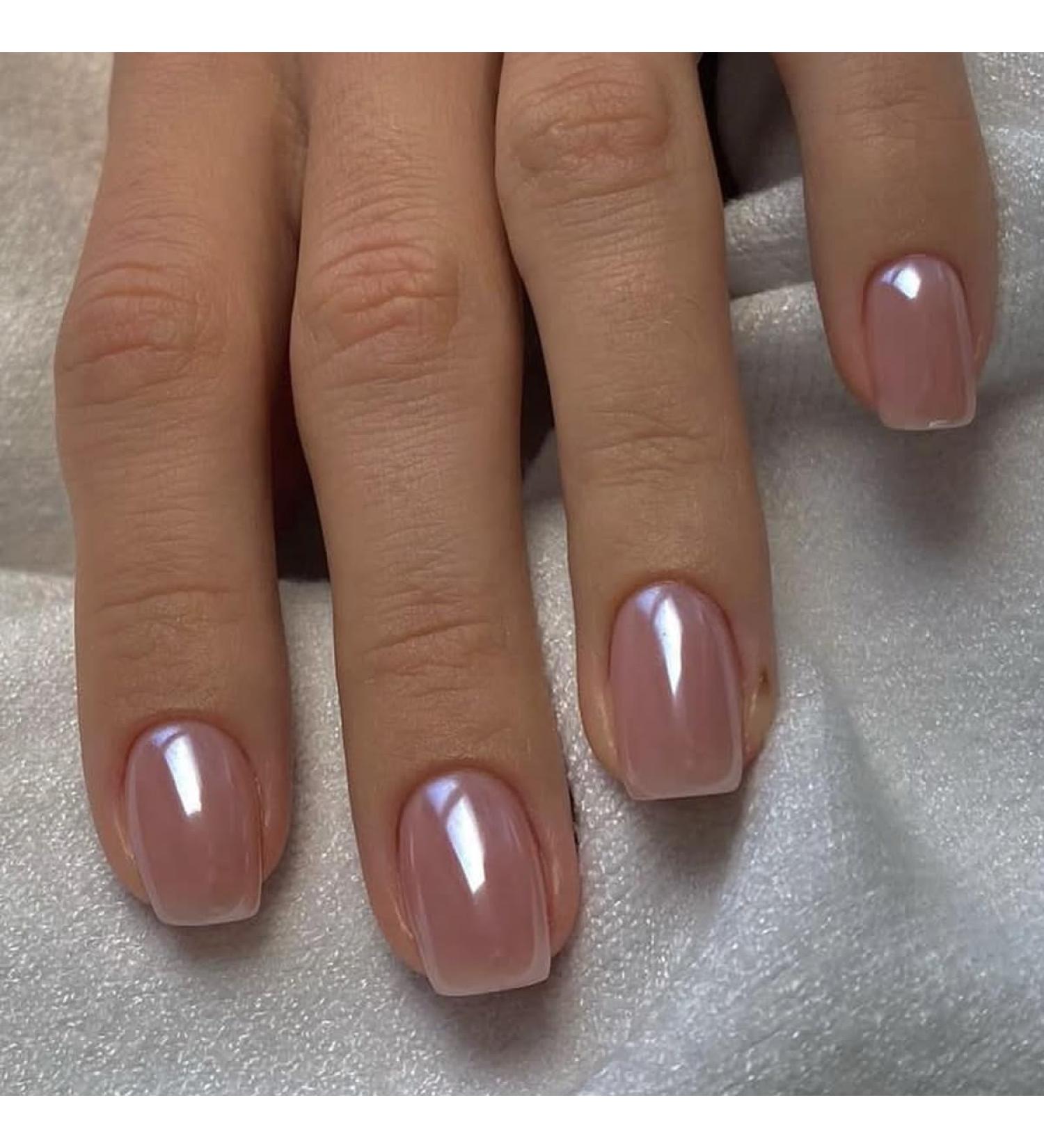 Buy Press on Nails - Short Square Mirror Chrome Powder Acrylic Nails with Bling | 24Pcs Glossy False Nails for Daily & Party Wear - Buy Online on GoSupps.com