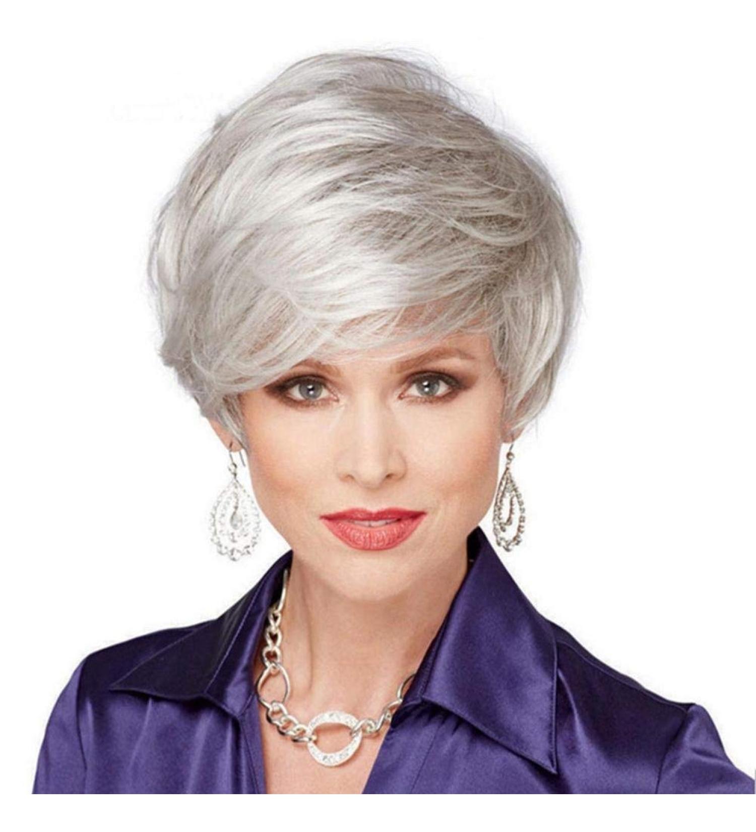 Yewigs 2019 Real Hair Wig for Women - Short Silver Gray Synthetic Fluffy Wavy Wig for Office & Costume - Buy Online on GoSupps.com