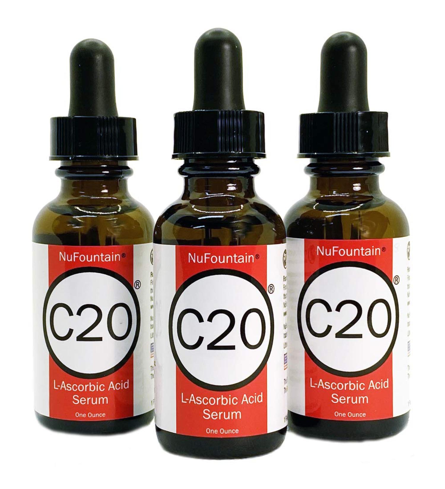 NuFountain C20 3-pack. HAND CRAFTED 3 1-Ounce Bottles of 20% L-Ascorbic Acid C Serum - Buy Online on GoSupps.com