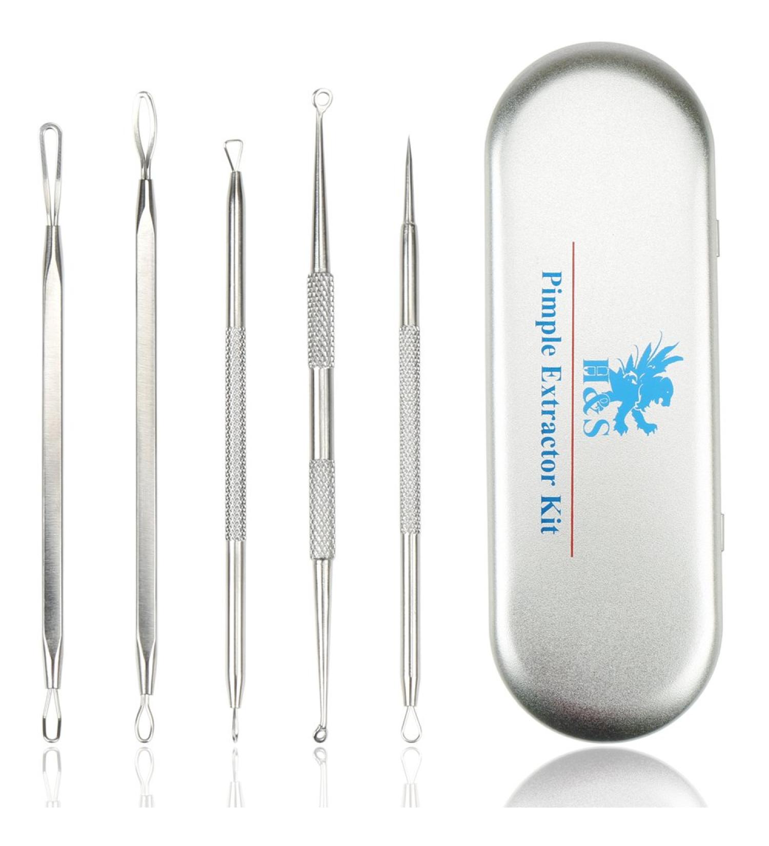 H&S Blackhead & Whitehead Remover Tool Kit - Stainless Steel Pimple Popper & Comedone Extractor Set for Acne Extraction - Professional Skincare Tools in Metal Case - Buy Online on GoSupps.com