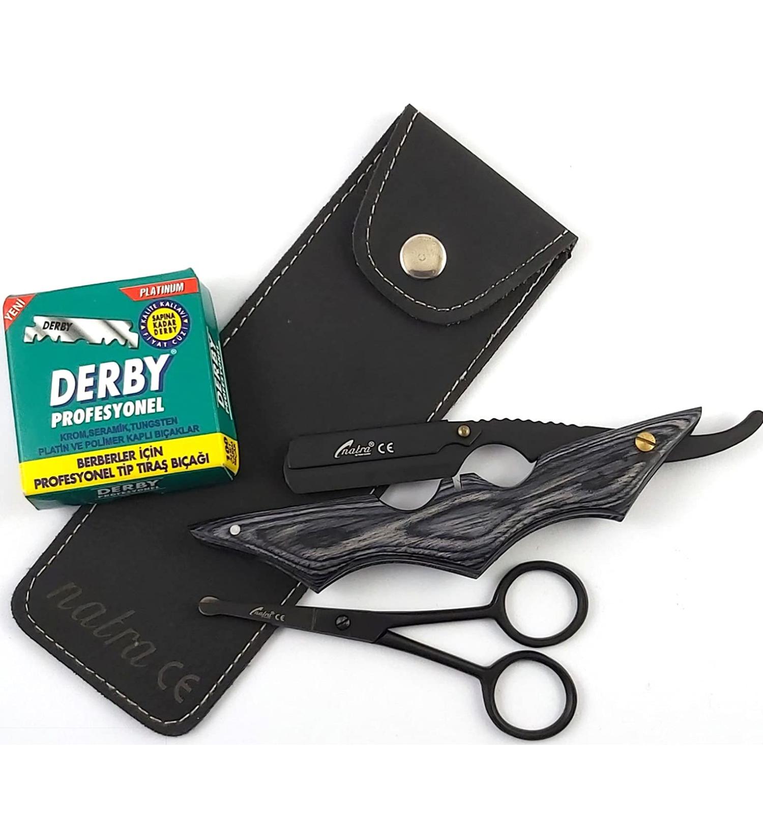 Shop Wooden Razor with 100 Derby Blades - Premium Shaving Set & Beard Scissors | NATRA - International Shipping Available - Buy Online on GoSupps.com