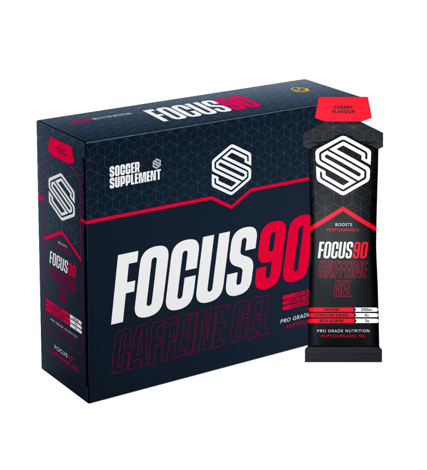 Focus90 Cherry Caffeine Energy Gels (12 x 70g) - Soccer Supplement | 200mg Caffeine | Quick Release Pre-Workout Gel | Informed Sport Tested - Buy Online on GoSupps.com