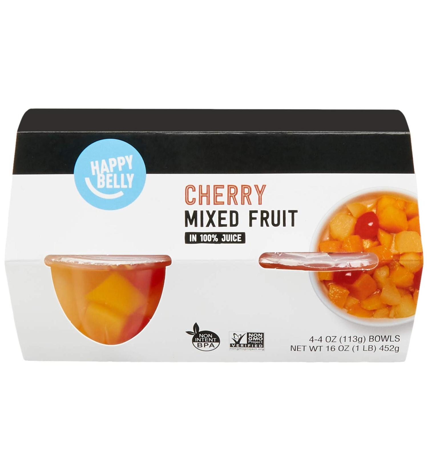 Happy Belly Fruit Bowls Cherry Mixed Fruit in 100% Juice - 4 Count - Buy Online on GoSupps.com