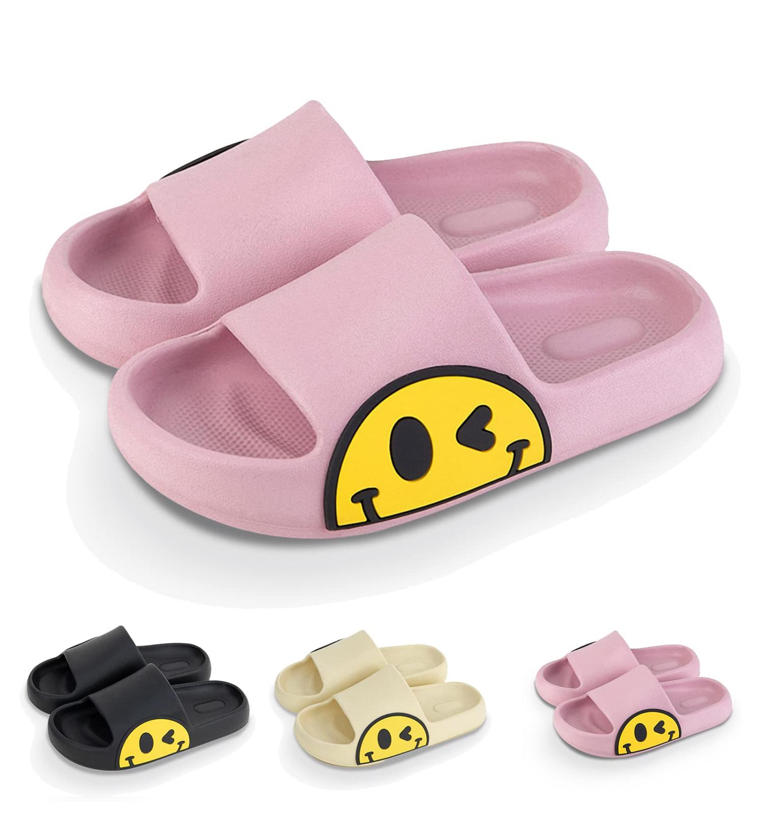 Smiley Face Slides for Women and Men | Non-Slip EVA Sandals | Indoor/Outdoor Slippers | Quick Dry | Pink | Sizes 5-6 Women/4-5 Men - Buy Online on GoSupps.com