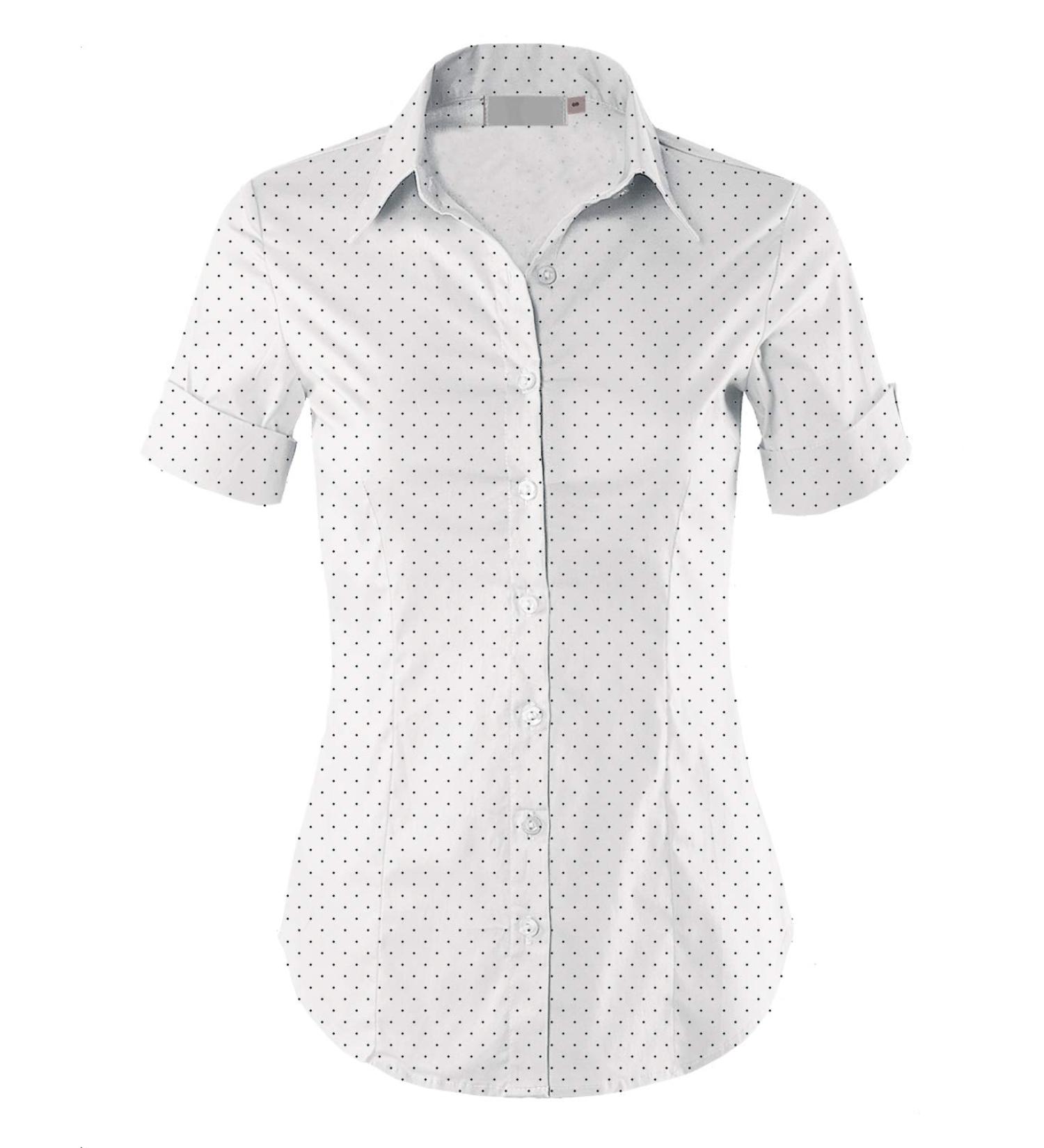 MAYSIX Short Sleeve Button Down Shirt for Women - Office to Casual Wear | XS-3XL - White Dot - Buy Online on GoSupps.com