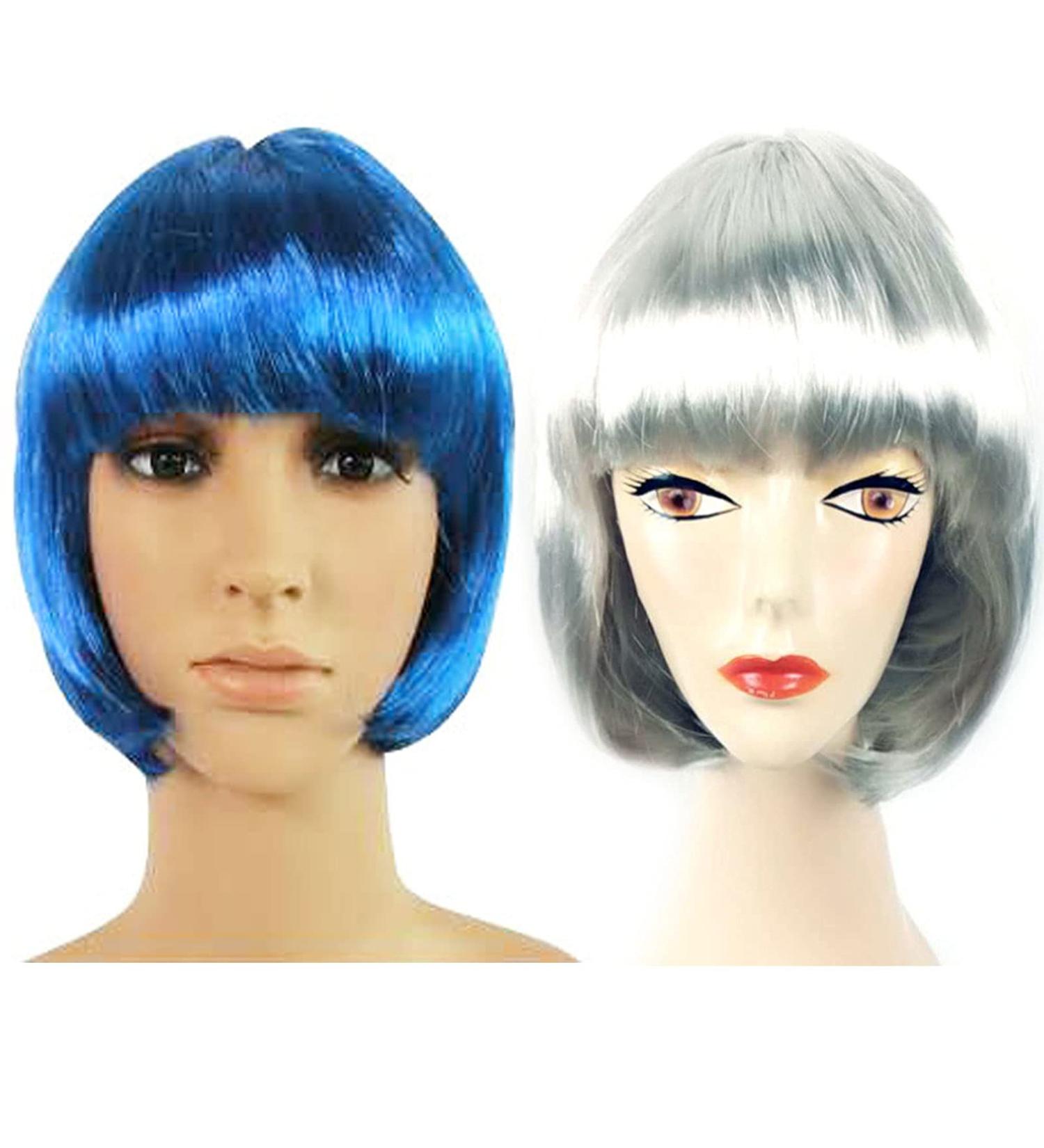 Shop Blue Gray Bob Wig 55*65cm - 2 Pieces Heat-Resistant Short Wigs for Women | Stylish & Natural Look - Buy Online on GoSupps.com