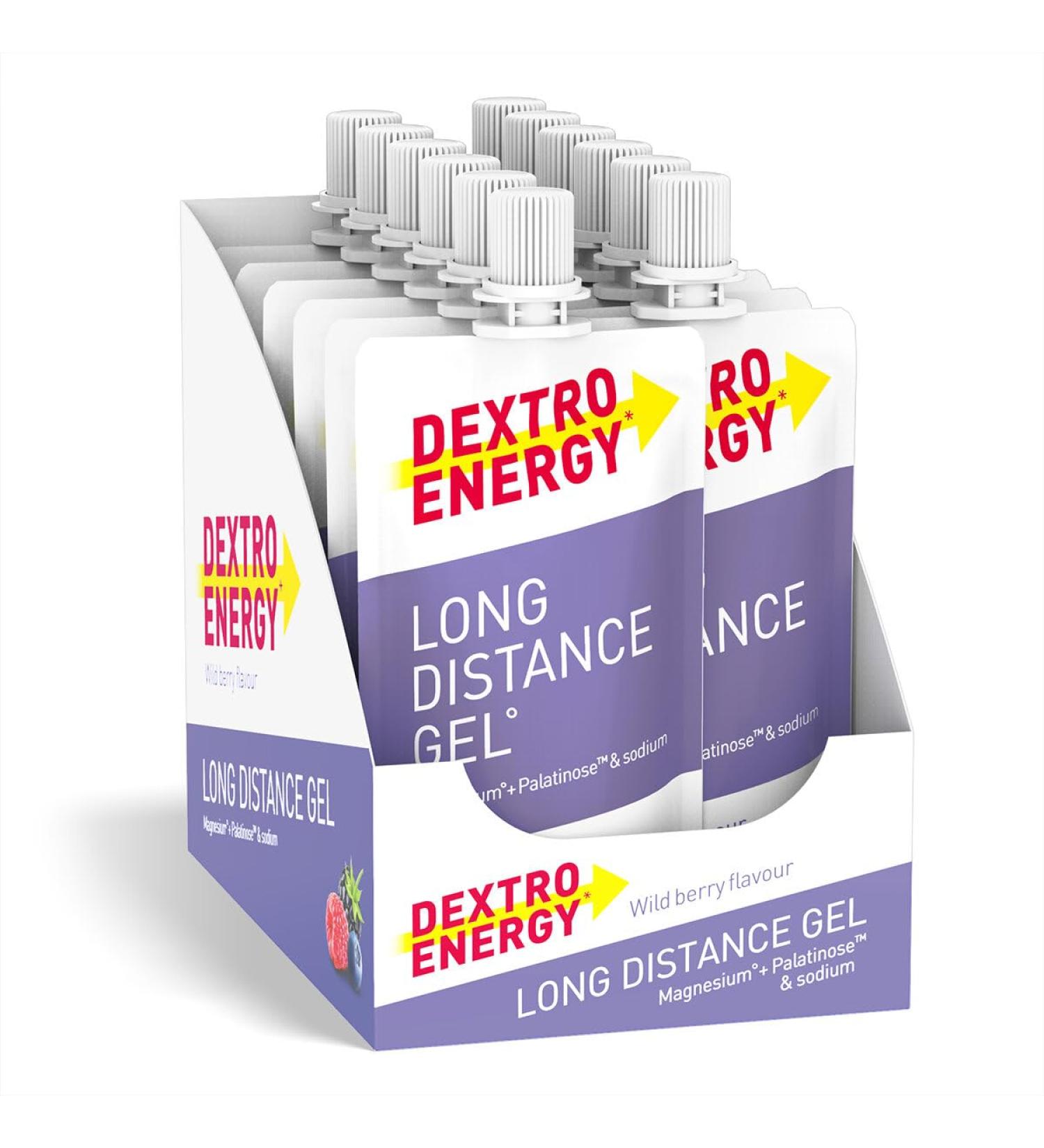 Dextro Energy Long Distance Energy Gel Wildberry + Magnesium - 12x50ml | Electrolyte Carbohydrate Concentrate for Endurance Workouts - Buy Online on GoSupps.com