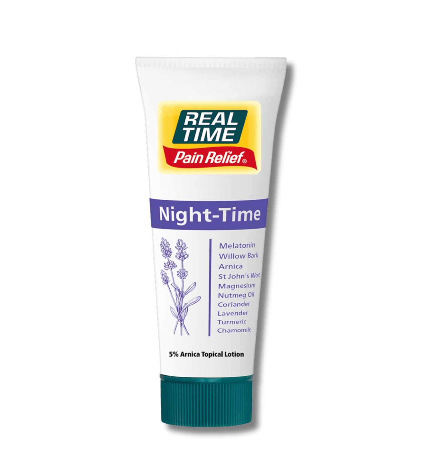 Real Time Pain Relief Night Time Cream 4oz Tube - 22 Natural Ingredients: 5% Arnica Melatonin & Lavender - Aids Sleep & Eases Discomfort in Joints Muscles Nerves Back Aches Bruises & Body Tension 4 Fl Oz (Pack of 1) - Buy Online on GoSupps.com