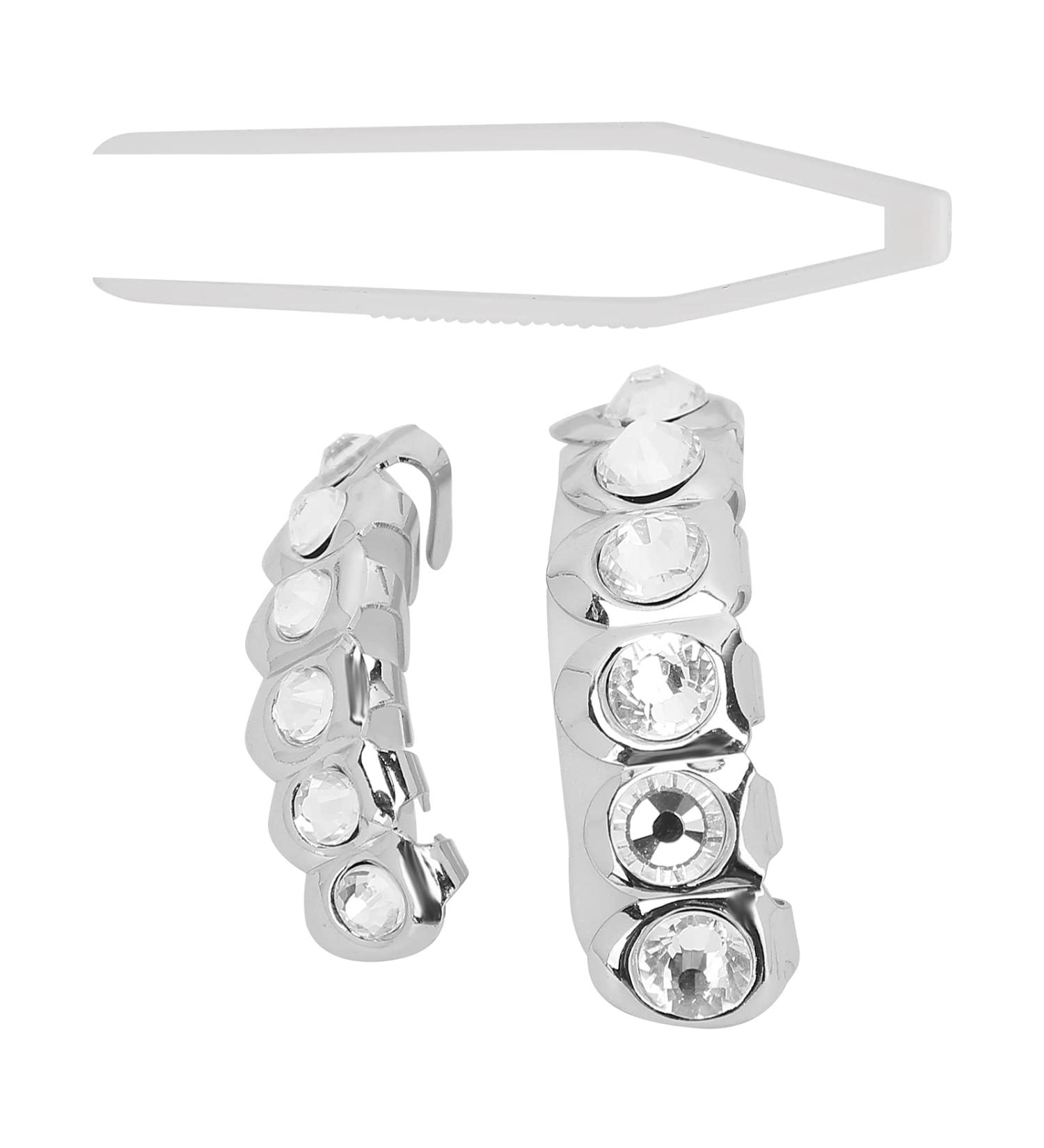Shining Hip Hop False Teeth Halloween Festival Teeth Decoration Brace Reusable Easy Wearing & Remove Shiny Brass Material Complete Accessories Included (Silver) - Buy Online on GoSupps.com
