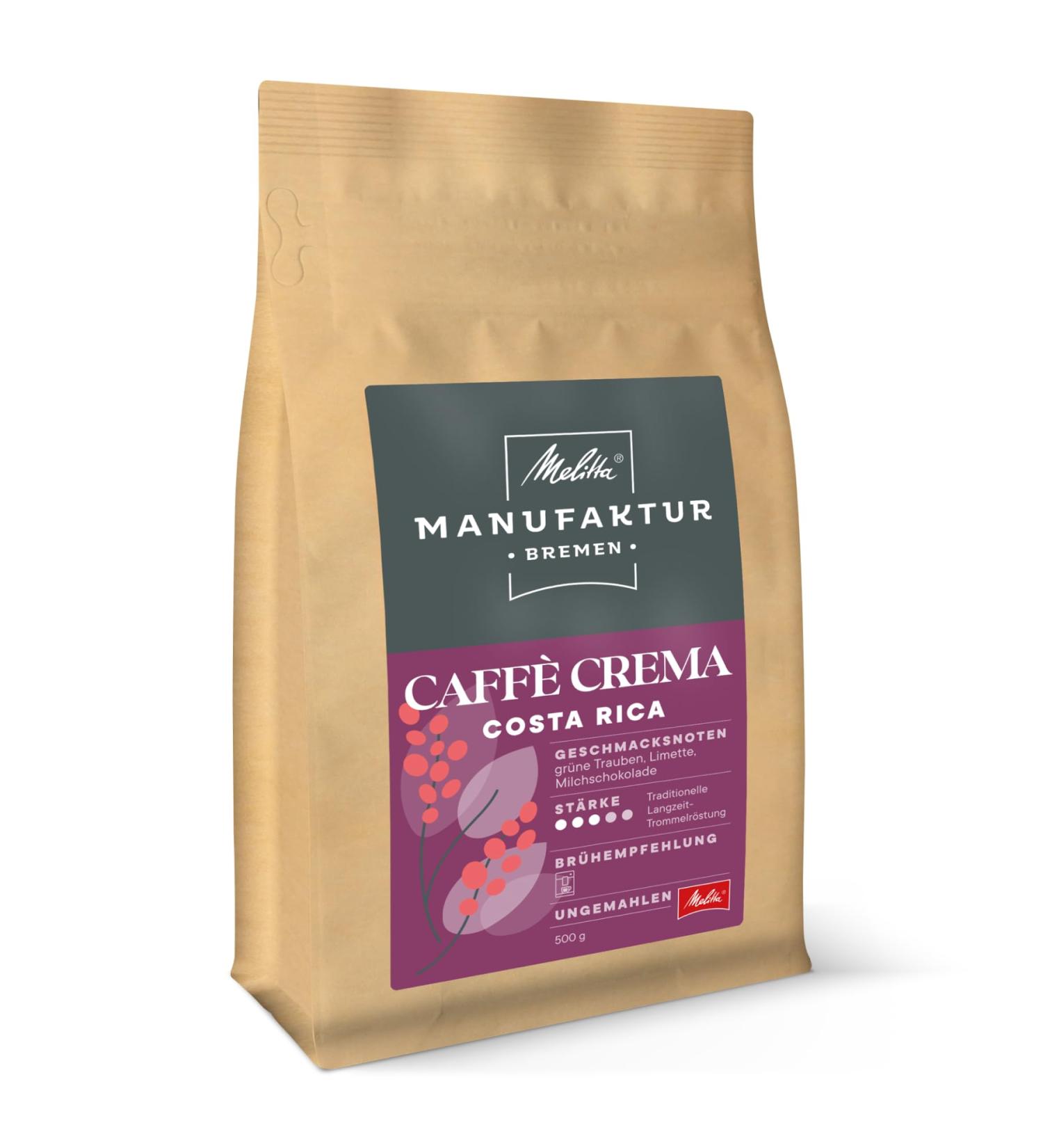 Melitta Manufaktur-Kaffee Caff Crema 500g - Premium Costa Rican Coffee Beans Roasted in Germany Strength 3 - Buy Online on GoSupps.com
