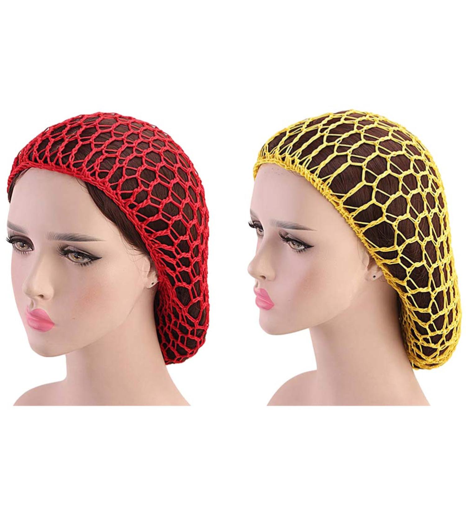Minkissy 2Pcs Sleeping Hair Nets - Crochet Long Hair Snood Turban for Women & Girls | Red & Yellow - Shop Internationally! - Buy Online on GoSupps.com