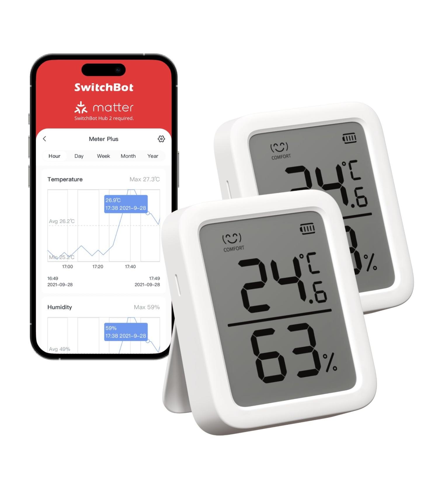 SwitchBot Inside Thermometer Hygrometer - 2-Pack Bluetooth Temperature & Humidity Sensor with Alerts & 68-Day Data Storage for Home Baby & Garage - Buy Online on GoSupps.com