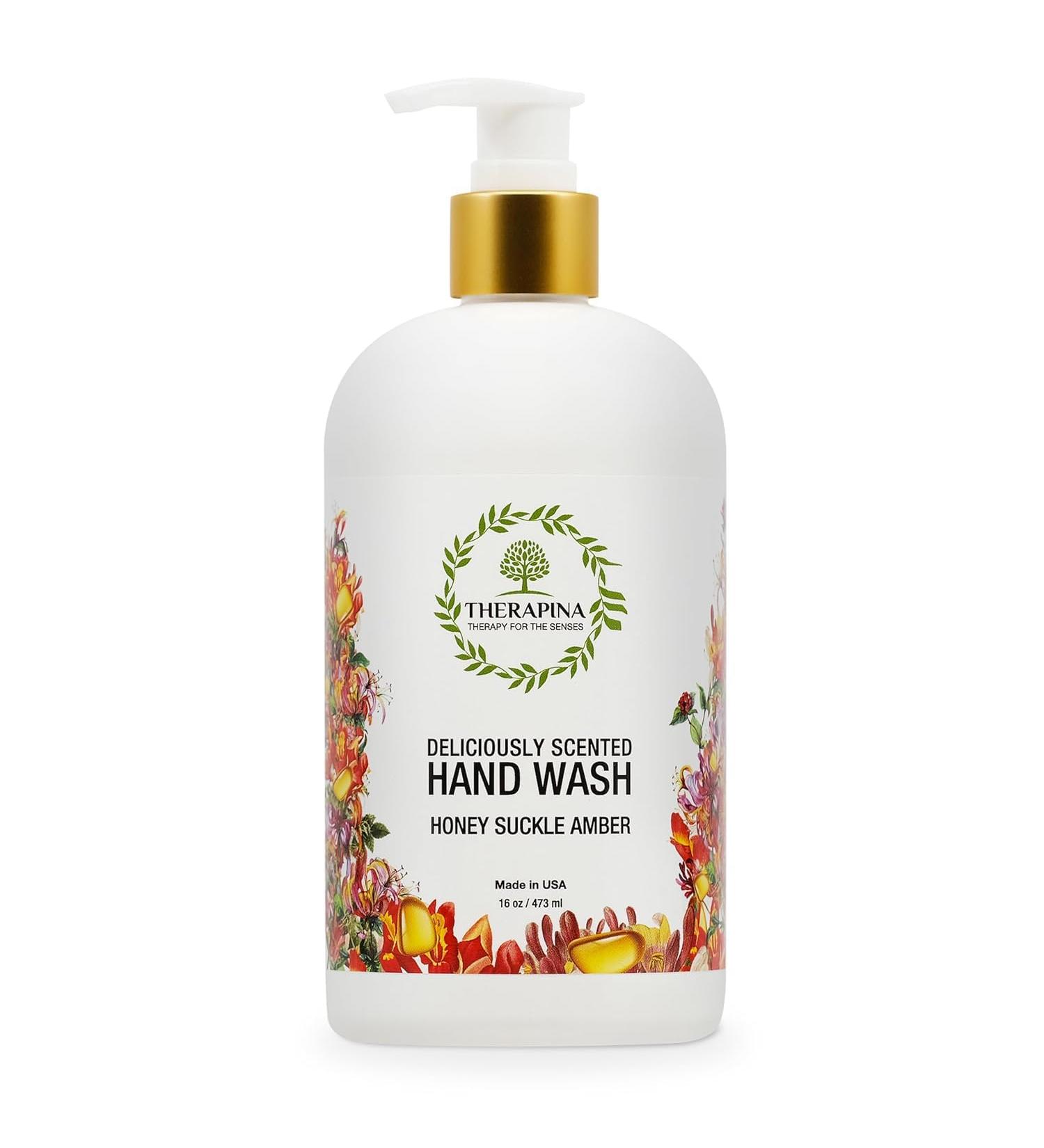 Luxury Vegan Aromatherapy Liquid Hand Soap | Moisturizing Aloe Vera & Honeysuckle Amber Scent | 16 Oz for Kitchen & Bathroom - Buy Online on GoSupps.com