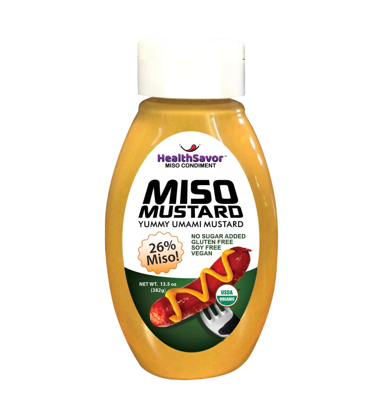 HealthSavor Organic Miso Mustard 1.0oz, Vegan, Soy-Free, No Sugar, No MSG - Umami Mustard with Chickpea Miso, Yellow - Pack of 1 - Buy Online on GoSupps.com