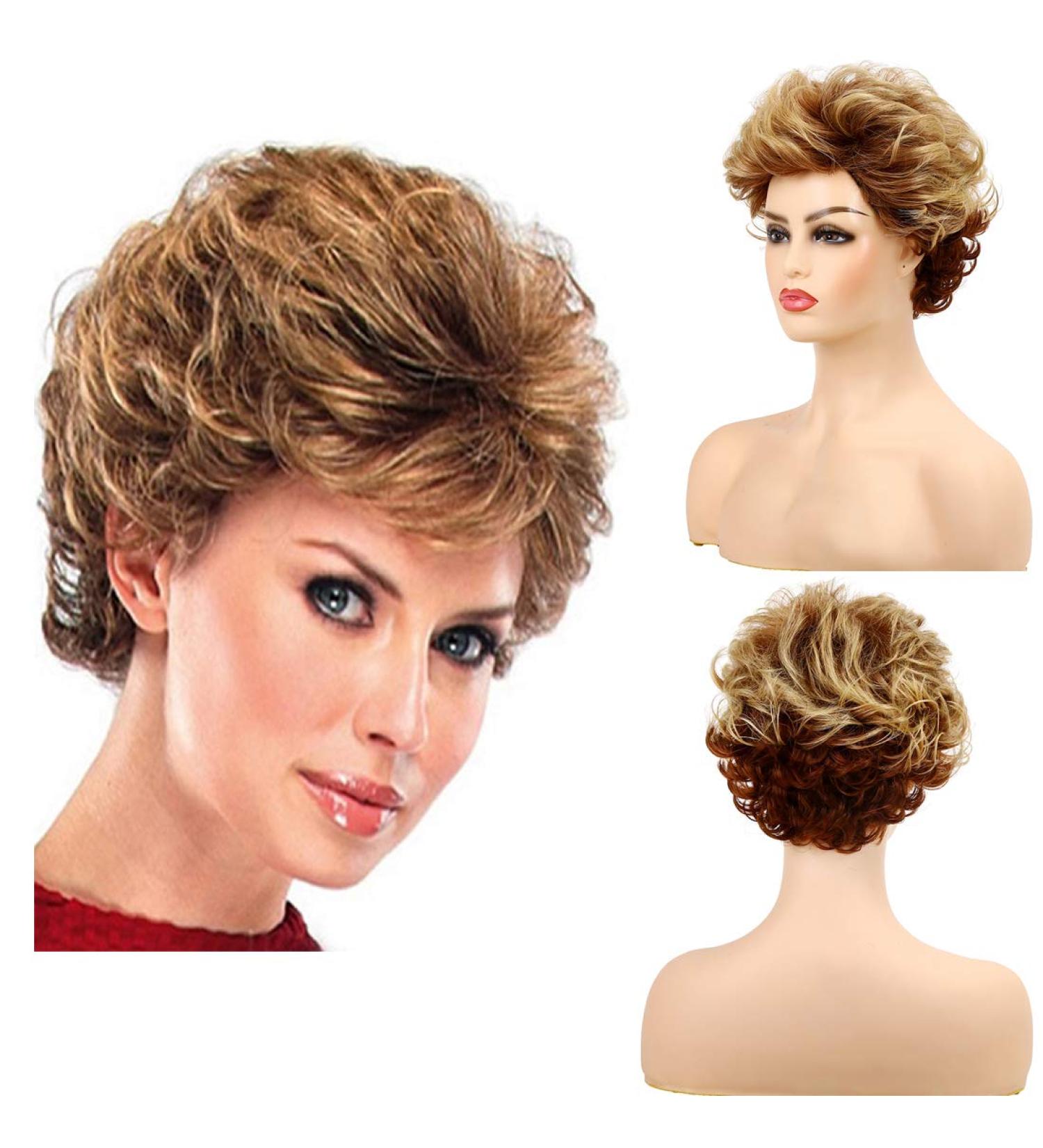Baruisi Short Fluffy Brown Curly Wig for Women - Natural Synthetic Hair with Bangs - Buy Online on GoSupps.com