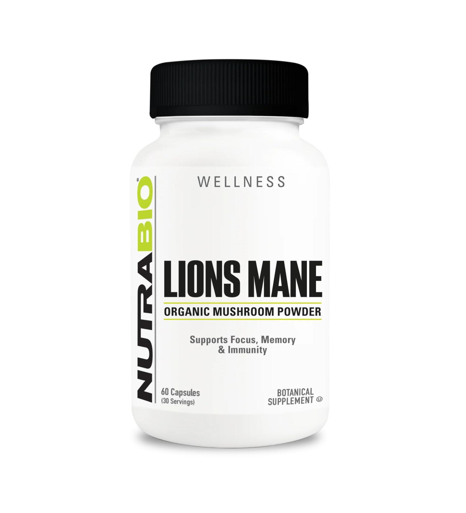 NutraBio Lions Mane Supplement Capsules- Organic Lion's Mane Mushroom Powder (500mg)- Focus Memory Immunity - 60 Vegetable Capsules 60 Count (Pack of 1) - Buy Online on GoSupps.com