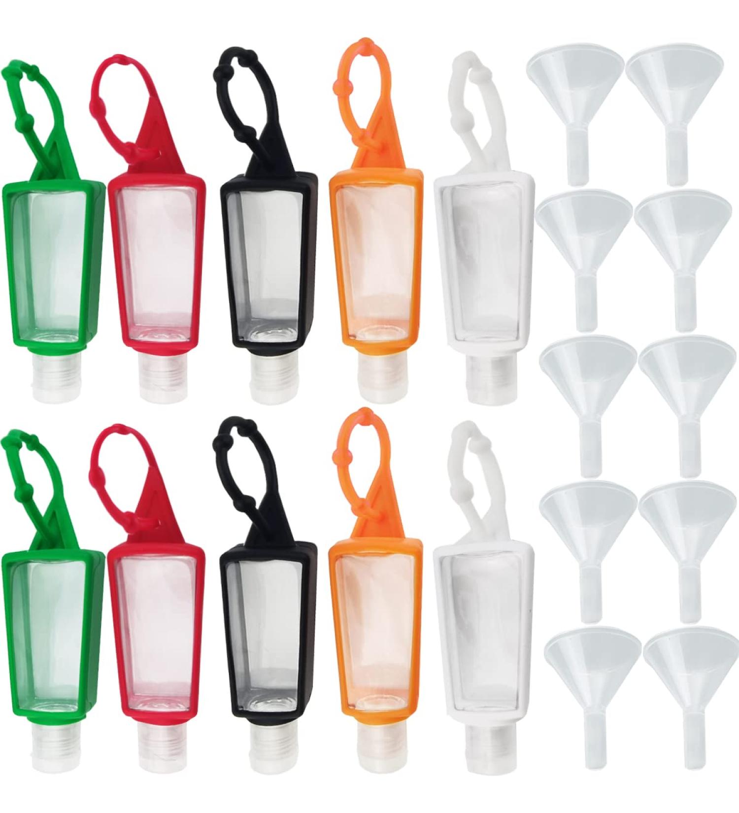 20PCS GXXMEI 30ml/1oz Travel Bottles Keychain Squeeze Clear Containers - 10 Bottles with Silicone Sleeve and 10 Funnels - Buy Online on GoSupps.com