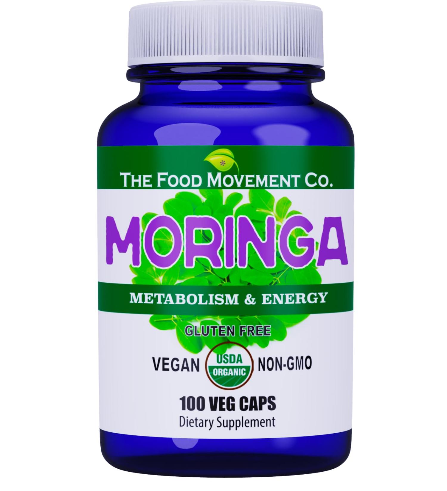 The Food Movement CO. Moringa - Certified Organic Superfood, Whole Body Wellness, Natural Energy Support, Supports Healthy Metabolism - 100 Vegan Capsules - Buy Online on GoSupps.com
