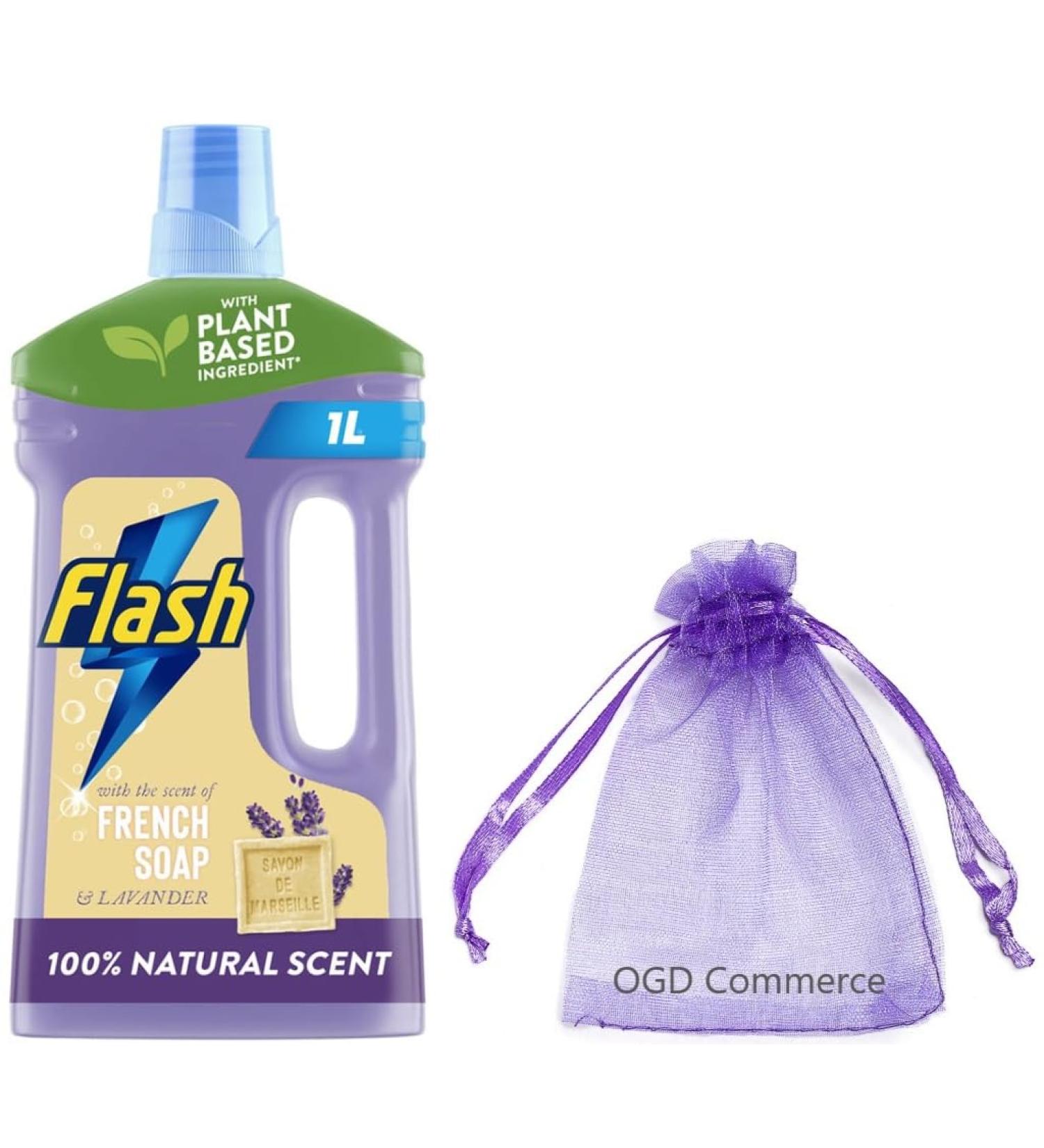 Flash All Purpose & Floor cleaner 1L with the Scent of Fresnch Soap & Lavender + Our Gift for You: Organza Small Bag - Buy Online on GoSupps.com