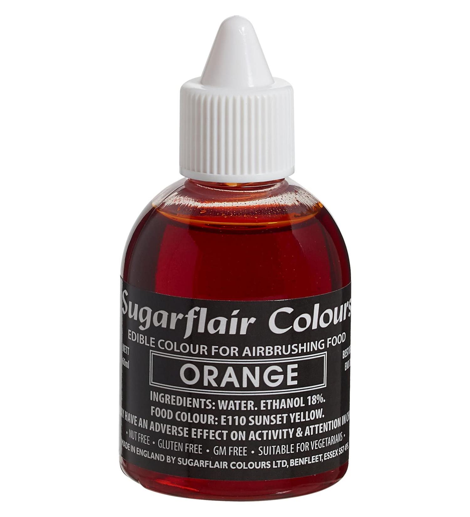 Sugarflair Orange Edible Airbrush Colour - Edible Food Colouring Airbrush Paint for Cakes Cupcakes Icing and Cake Decorations - 60ml