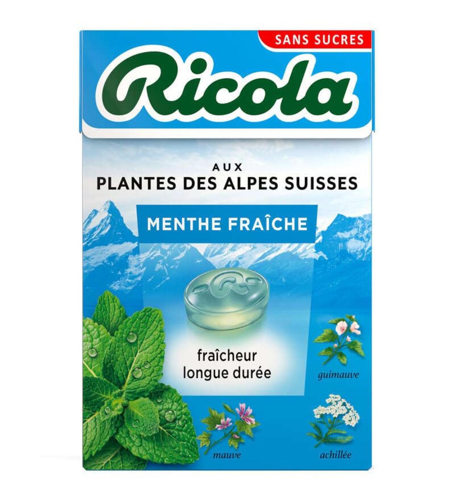 RICOLA - Bonbons aux Plantes Suisses Parfum Menthe Fraiche Sans Sucres Bo te de 50g