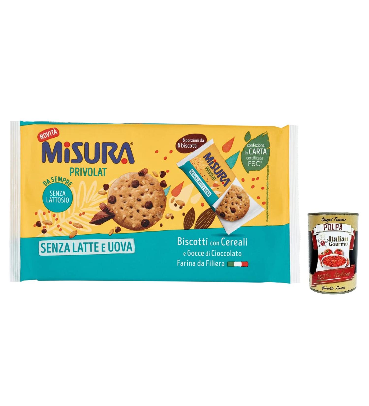 Misura Privolat Biscuits with cereals and chocolate drops without milk lactose and eggs 280 g pack + Italian Gourmet Polpa di Pomodoro box 400 g - Buy Online on GoSupps.com