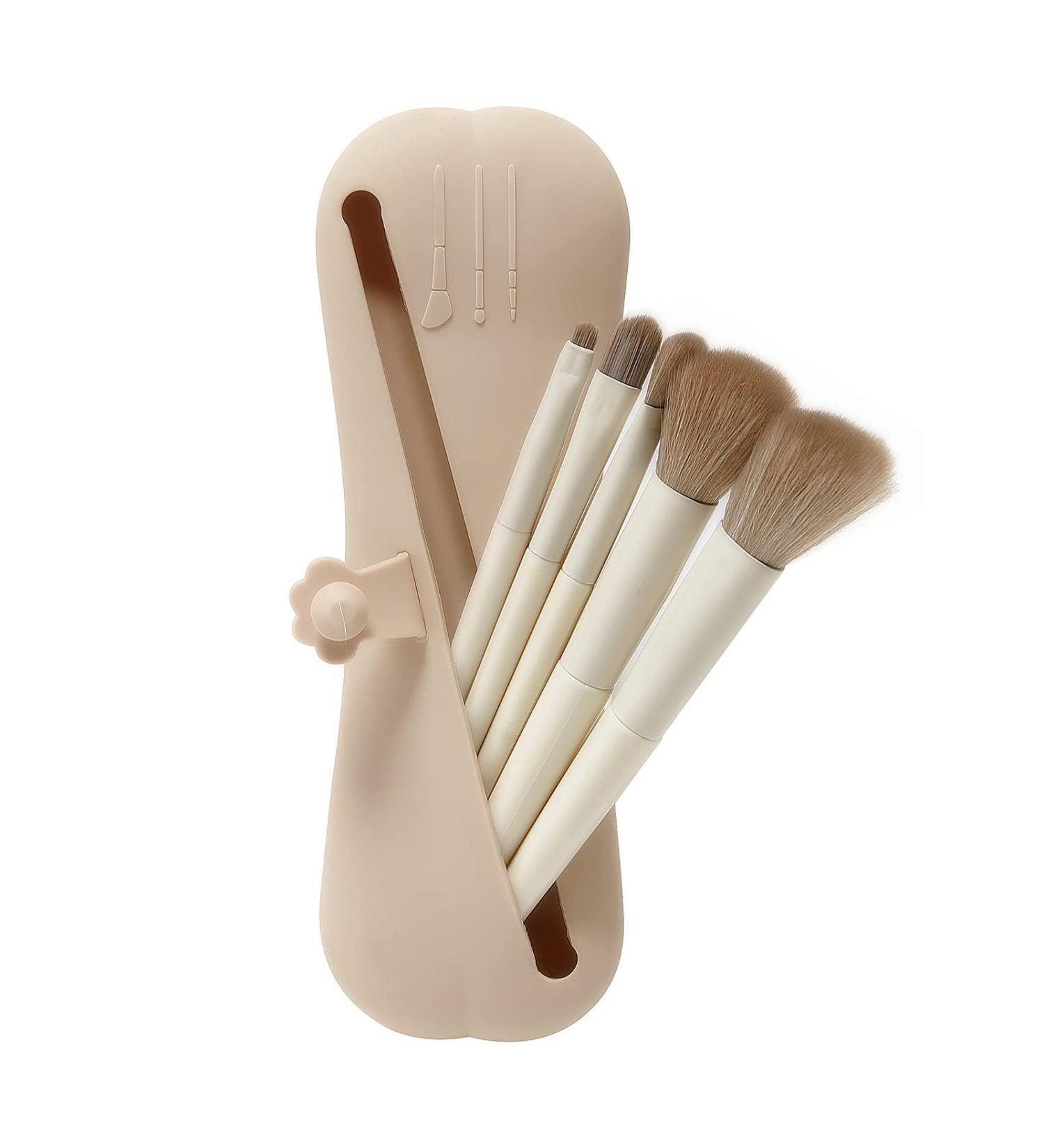 Khaki Silicone Travel Makeup Brush Holder - Waterproof & Compact Organizer - Buy Online on GoSupps.com