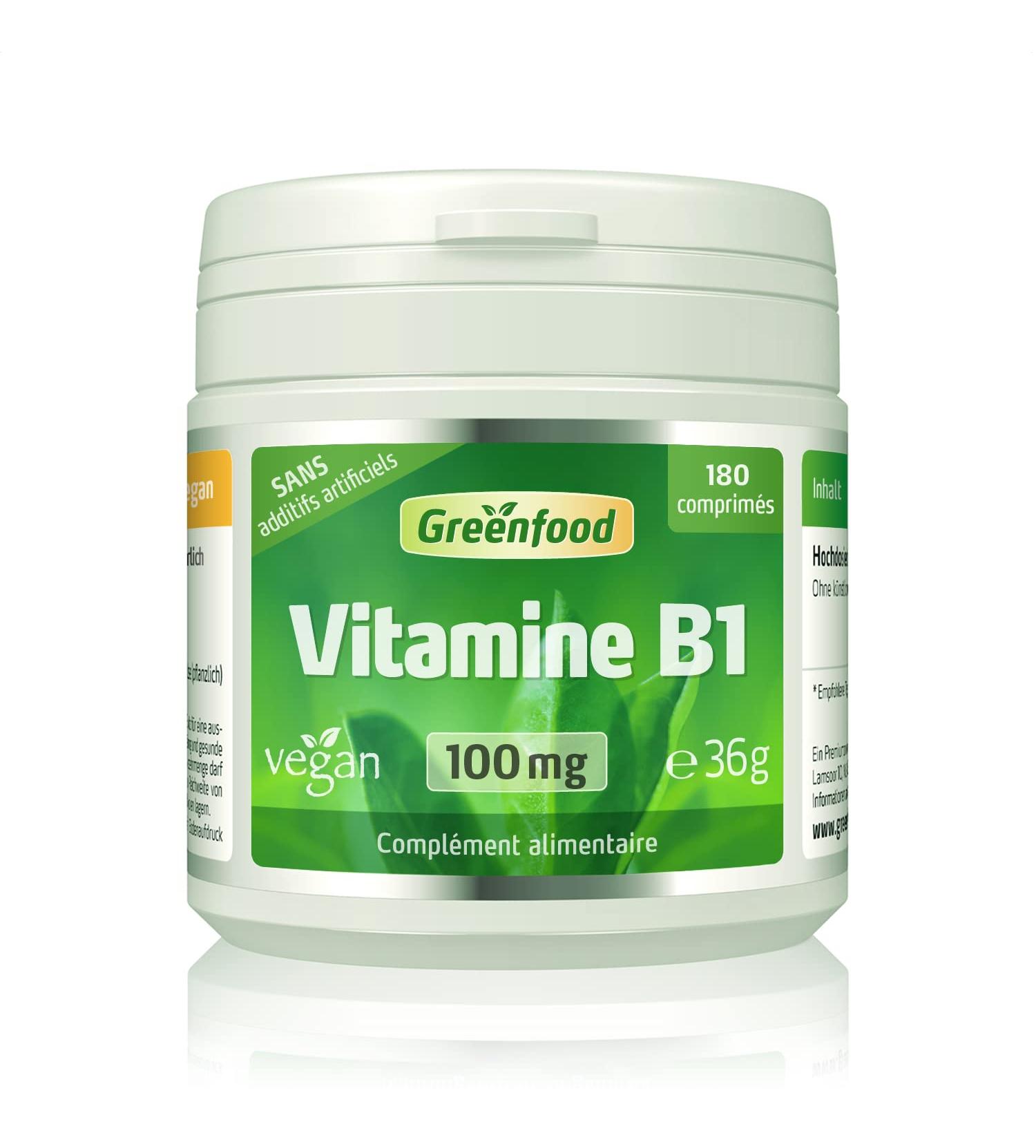 Greenfood Vitamin B1 100 mg High Dose 180 Tablets Vegan No Artificial Additives No Genetic Engineering. - Buy Online on GoSupps.com