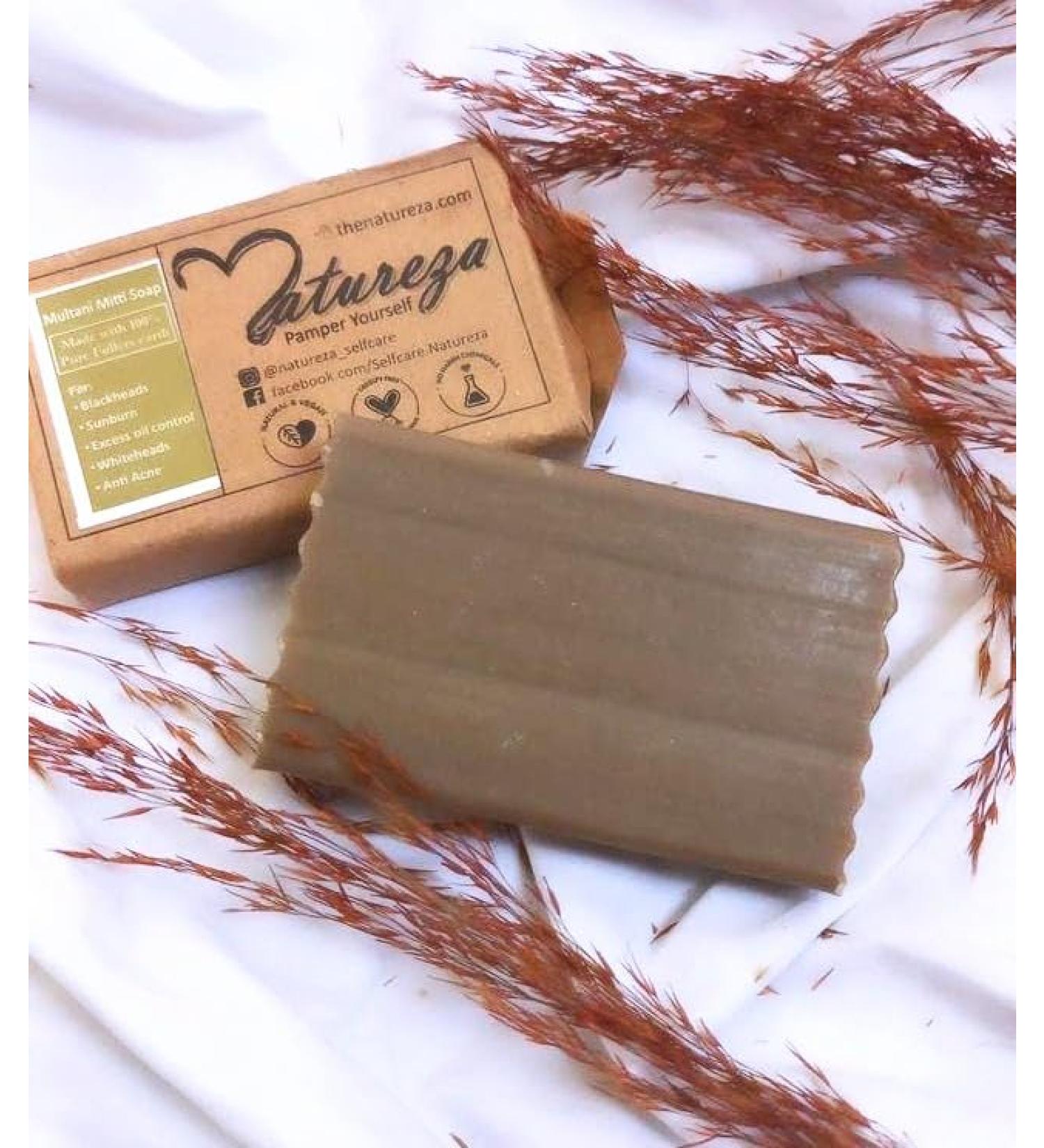 Natureza Organic Multani Mitti soap Bentonite Clay soap Fuller's Earth Soap for Blackheads Oily Skin 90g - Buy Online on GoSupps.com