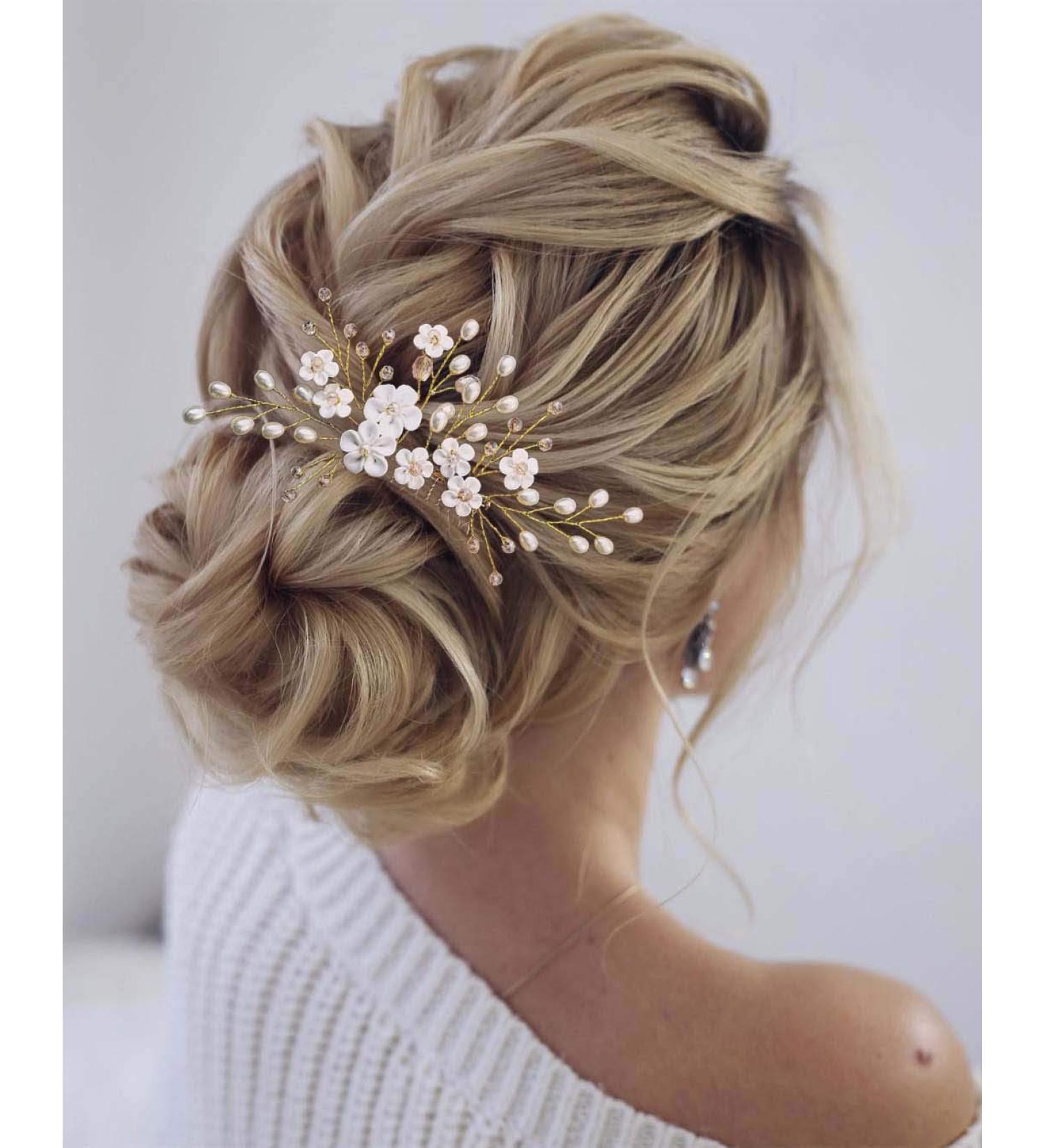 Edary Silver Pearl Wedding Hair Crest - Gold Leaf Headdress for Brides & Girls | Elegant Hair Accessories - Buy Online on GoSupps.com