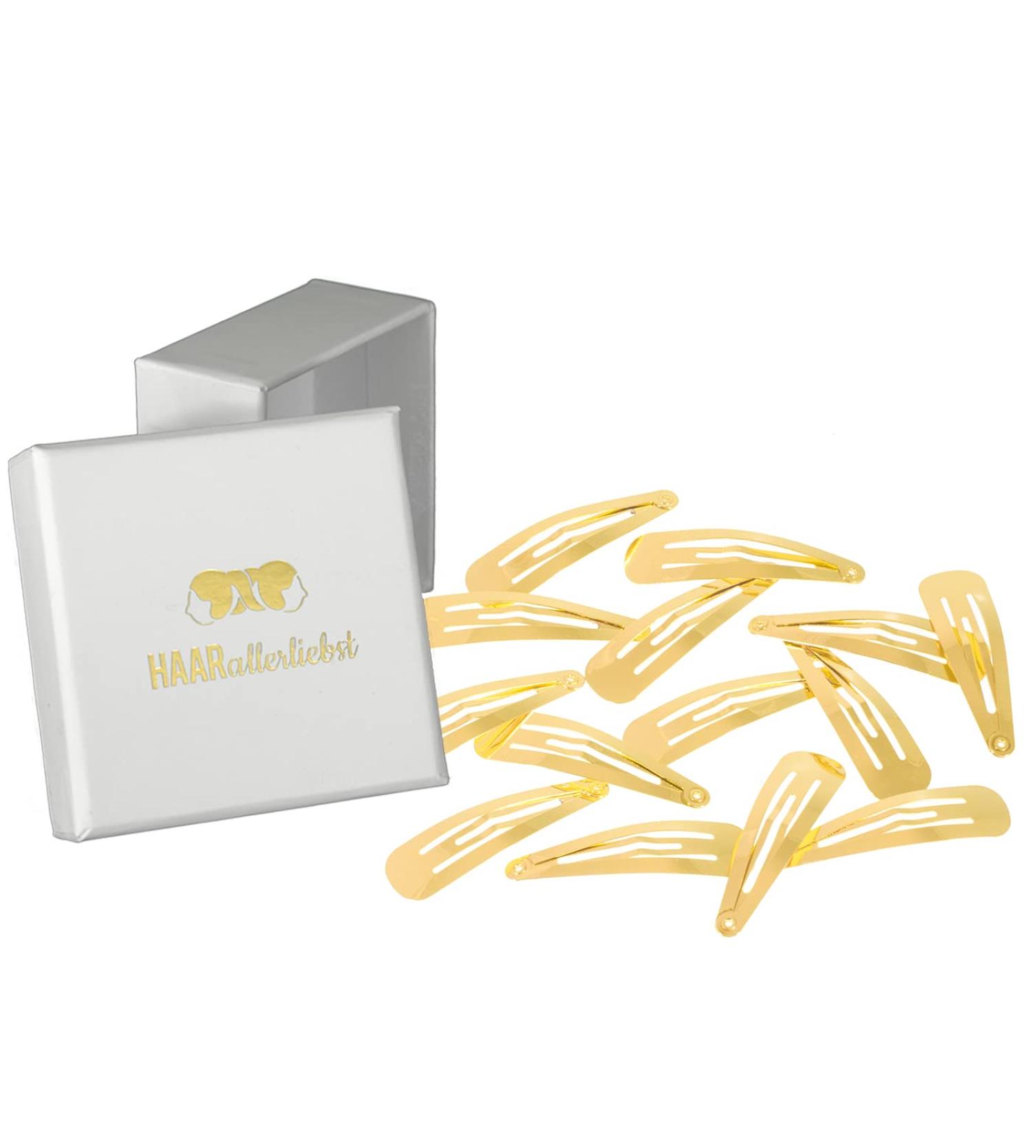 Hair Leader Love 14 Pieces Gold Snap Hair Clips for Women & Kids - 5cm Metal Hair Clips with Storage Box - Stylish & Versatile Hair Accessories - Buy Online on GoSupps.com