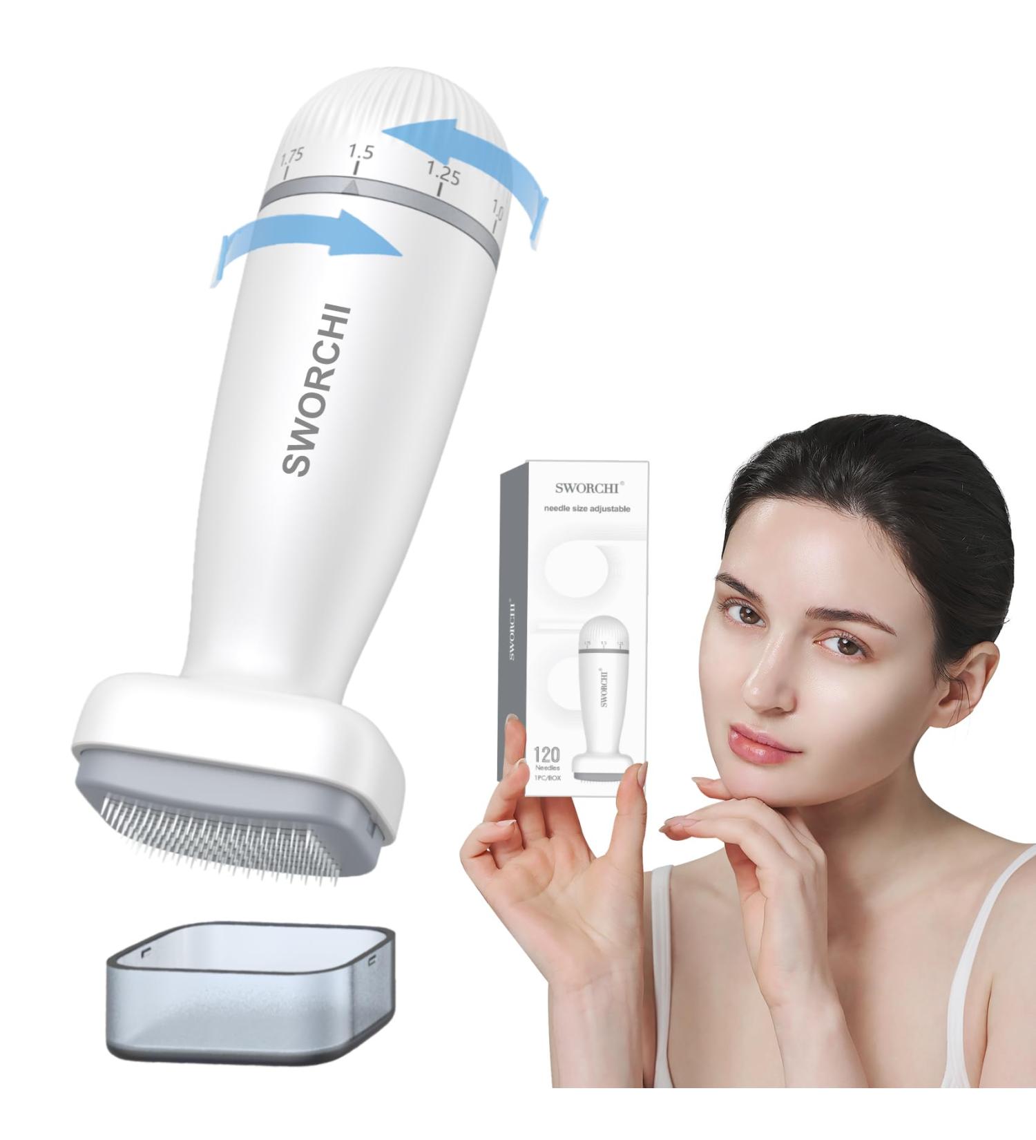 Derma Stamp Microneedling Adjustable Needles with 0-2mm 120 Needles Titanium Microneedle Dermastamp for Men Women Hair Beard Growth Face Body Skin Care - Buy Online on GoSupps.com