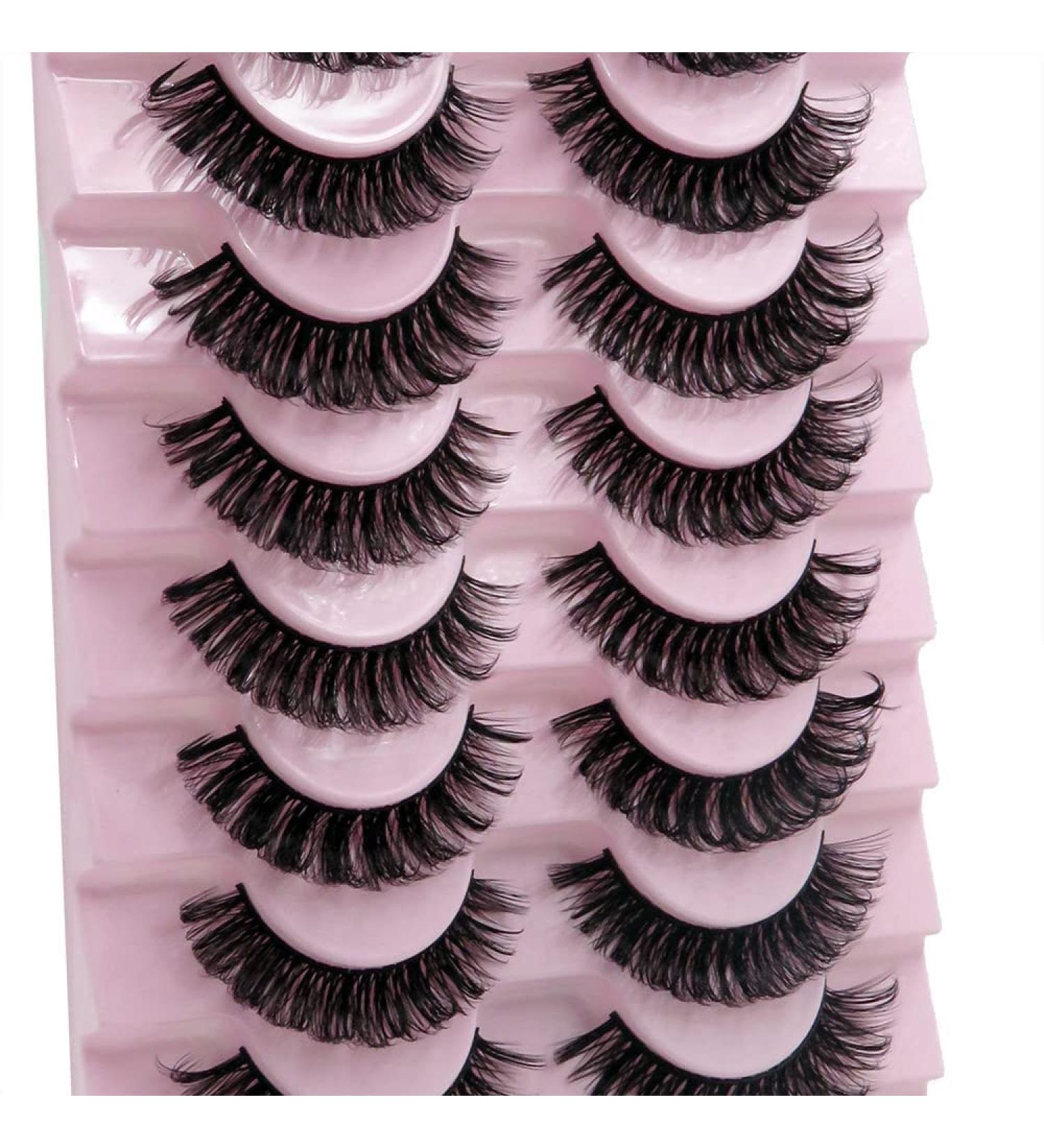 Russian Strip False Eyelashes 10 Pairs - Natural Wispy D Curl - Reusable Faux Mink Lashes - 15MM-03 - Buy Online on GoSupps.com