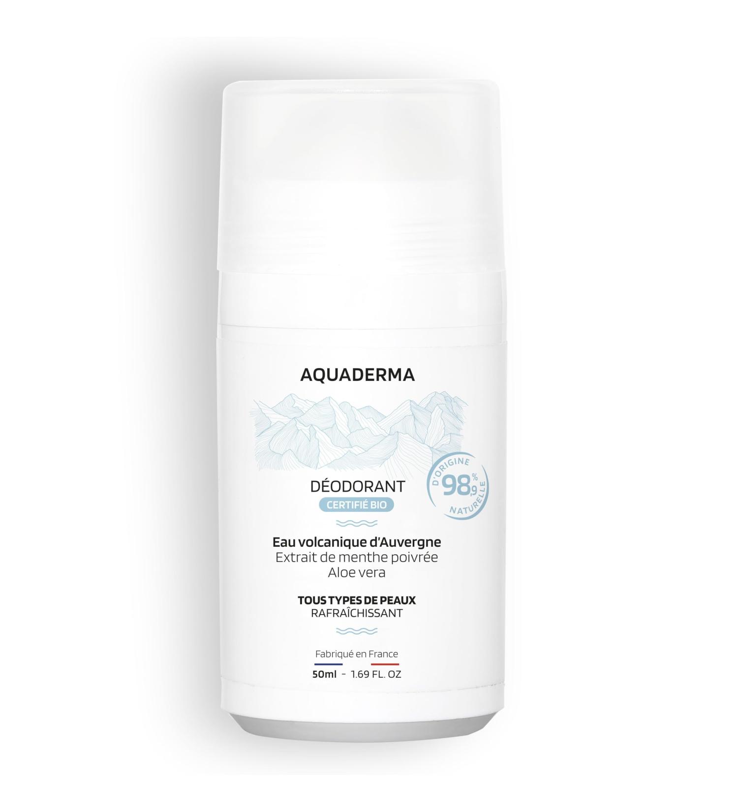 Aquaderma Peppermint & Organic Aloe Vera Roll-on Deodorant 50ml - 98.9% Natural Origin & Made in France - Refreshes & Eliminates Bad Odors - All Skin Types - Buy Online on GoSupps.com