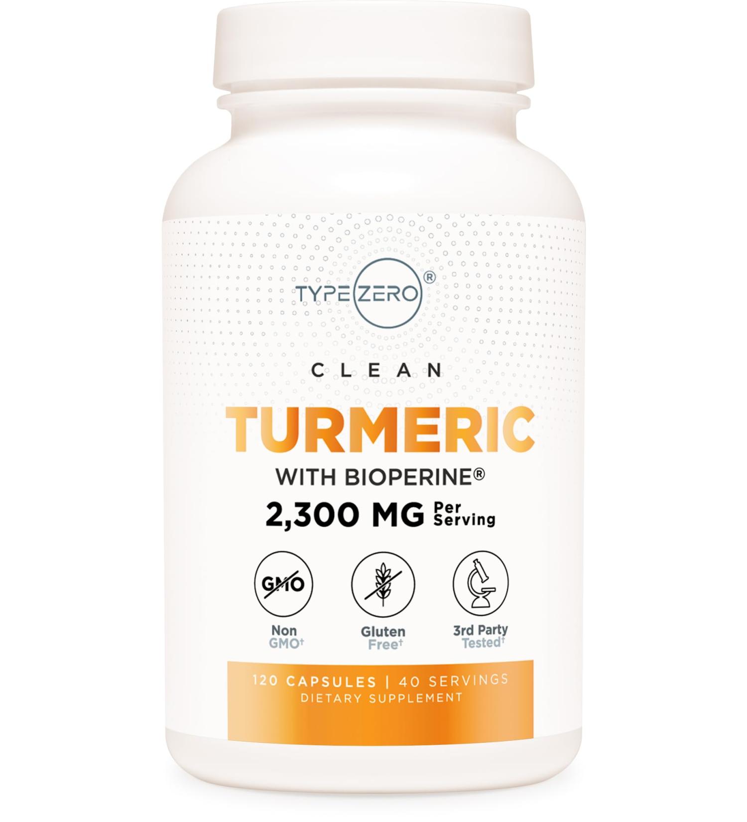 Type Zero Turmeric with Bioperine (120 Capsules) (2300mg per Serving) - GMO Free, Gluten Free, 3rd Party Tested - Buy Online on GoSupps.com