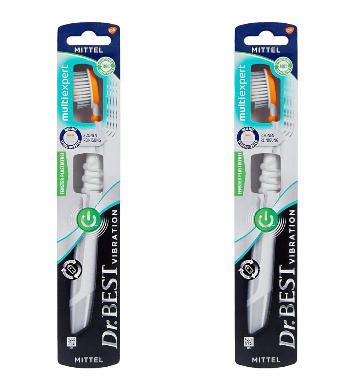 Dr. Best Vibration Multi Expert Toothbrush - 2 Pack 20 000 Vibrations/Minute for 3-Zone Cleaning | Medium Soft Bristles - Buy Online on GoSupps.com