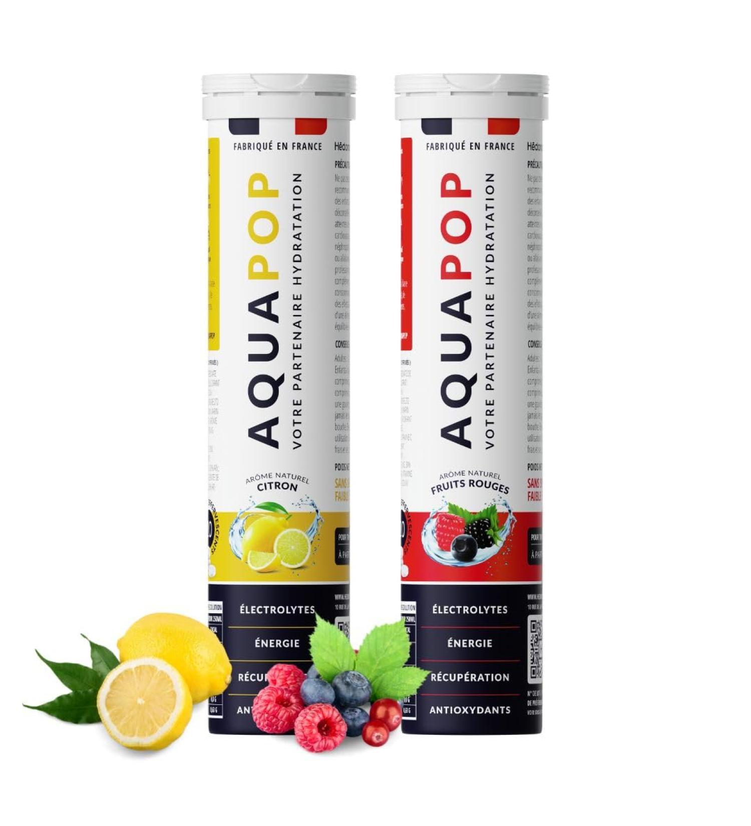 Aquapop Electrolyte Tablets - Pack of 2 (Lemon and Red Fruits) - Sugar Free - Promotes Hydration and Energy - 20 Mineral and - Buy Online on GoSupps.com